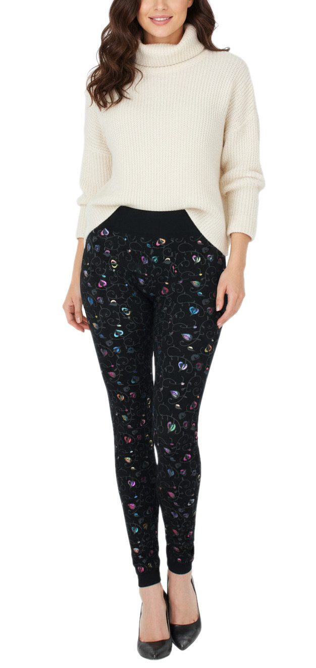 dy_mode Thermoleggings Thermo Leggings Damen Winterleggings Gefütterte Hose Mit Glanz Muster Innenfutter