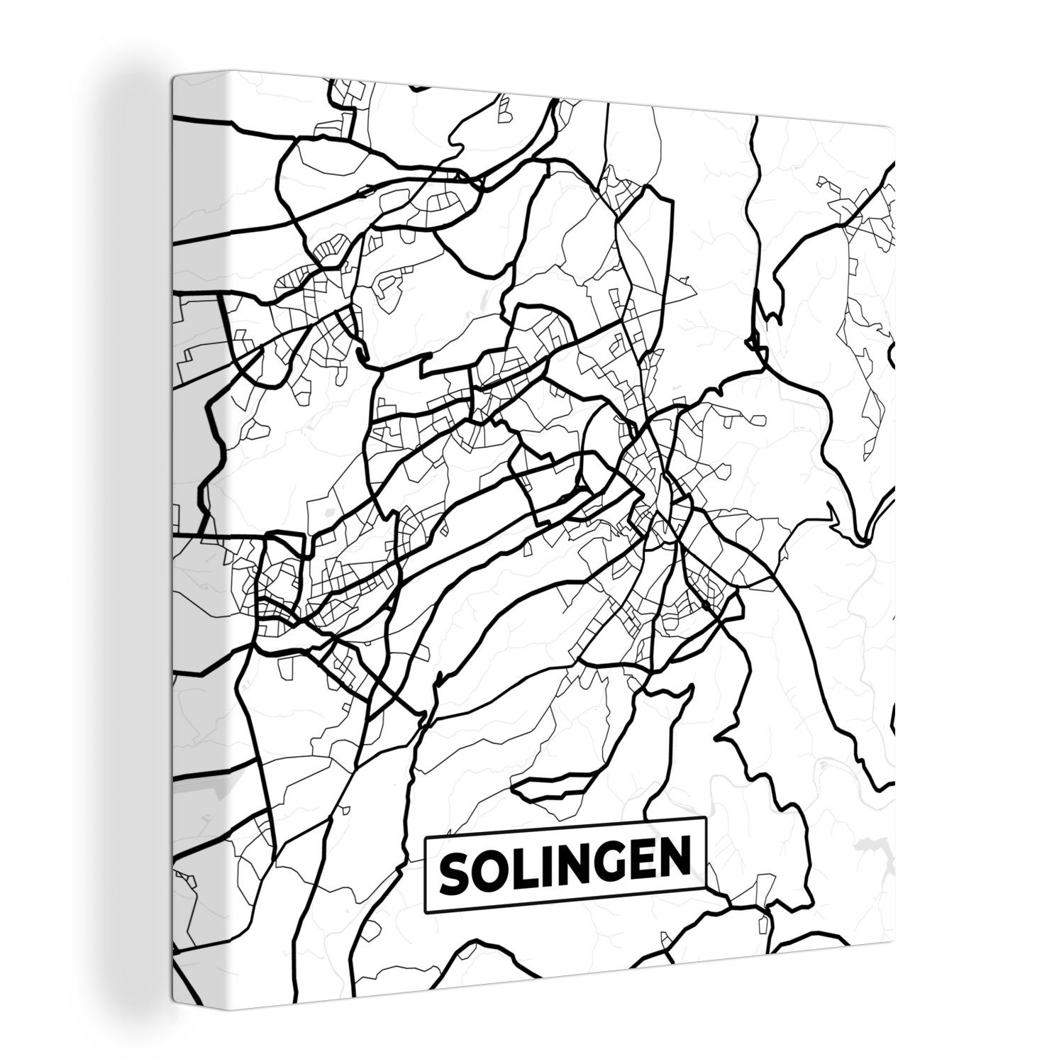 OneMillionCanvasses® Leinwandbild Solingen - Karte - Stadtplan, (1 St), Leinwand Bilder für Wohnzimmer Schlafzimmer