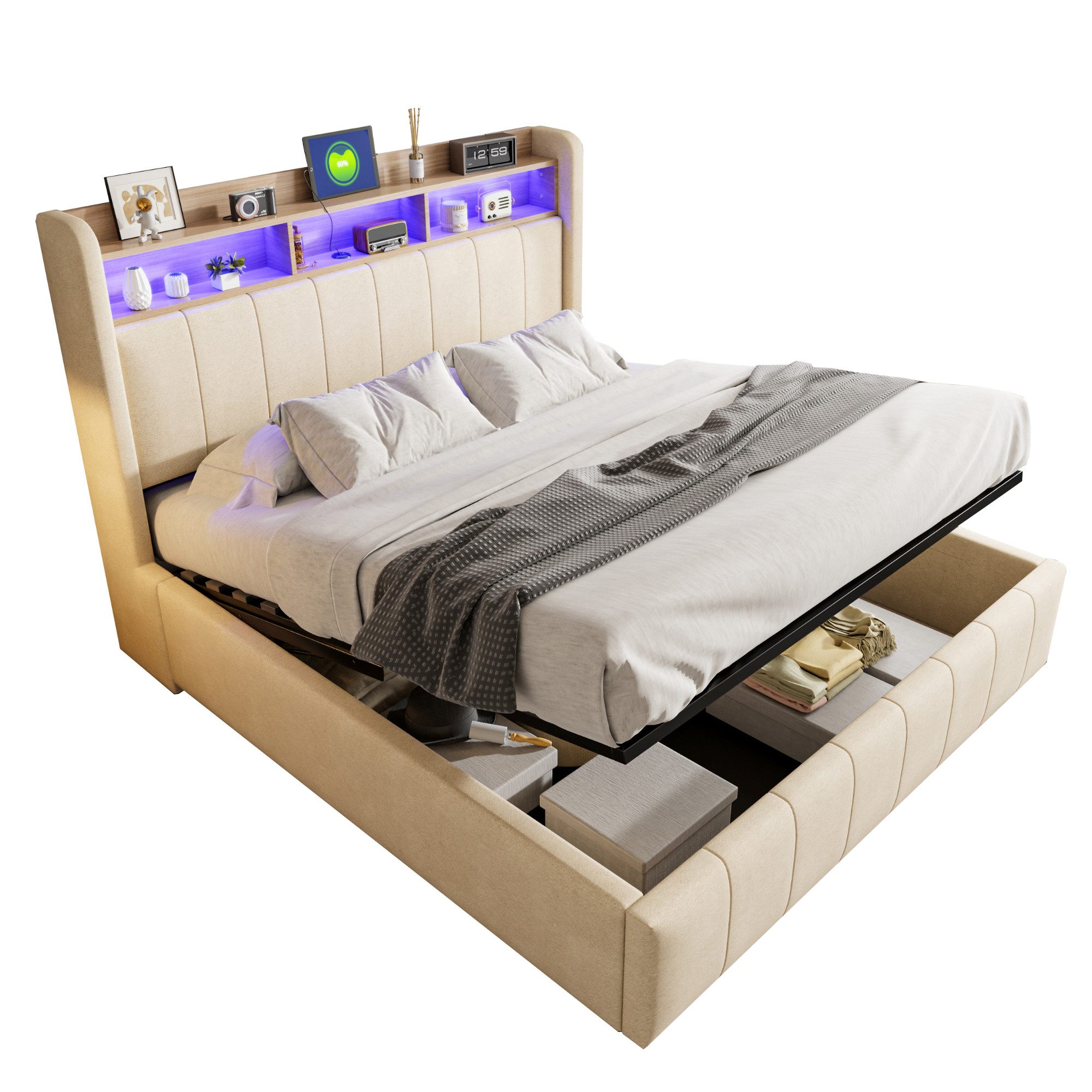 HAUSS SPOLE Polsterbett 160x200cm mit LED-Beleuchtung günstig online kaufen