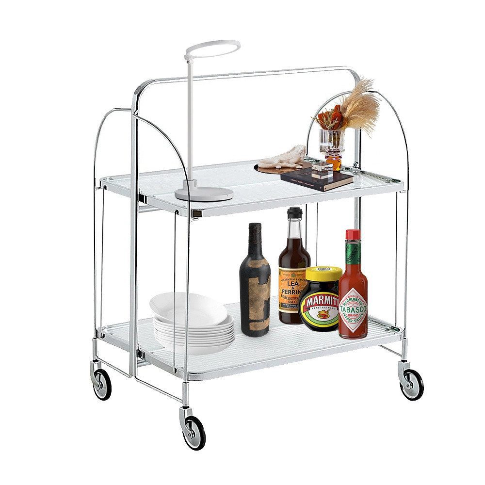 YMQHBS Візки для кухні Klappbarer Візки (mit Bremse) mit 2 Hartglasböden,Servierwagen