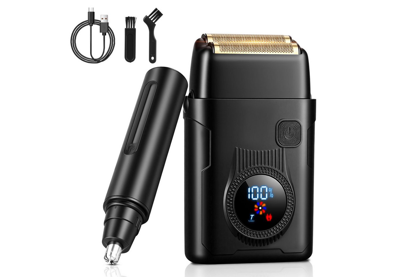 CkeyiN Elektrorasierer 2-IN-1 Herren Pflegeset Folien-Elektrorasierer und Nasenhaartrimmer, Aufsätze: 2, SmartClick-Präzisionstrimmer, mit LED-Display 5H Laufzeit Nass- und Trockenrasierer