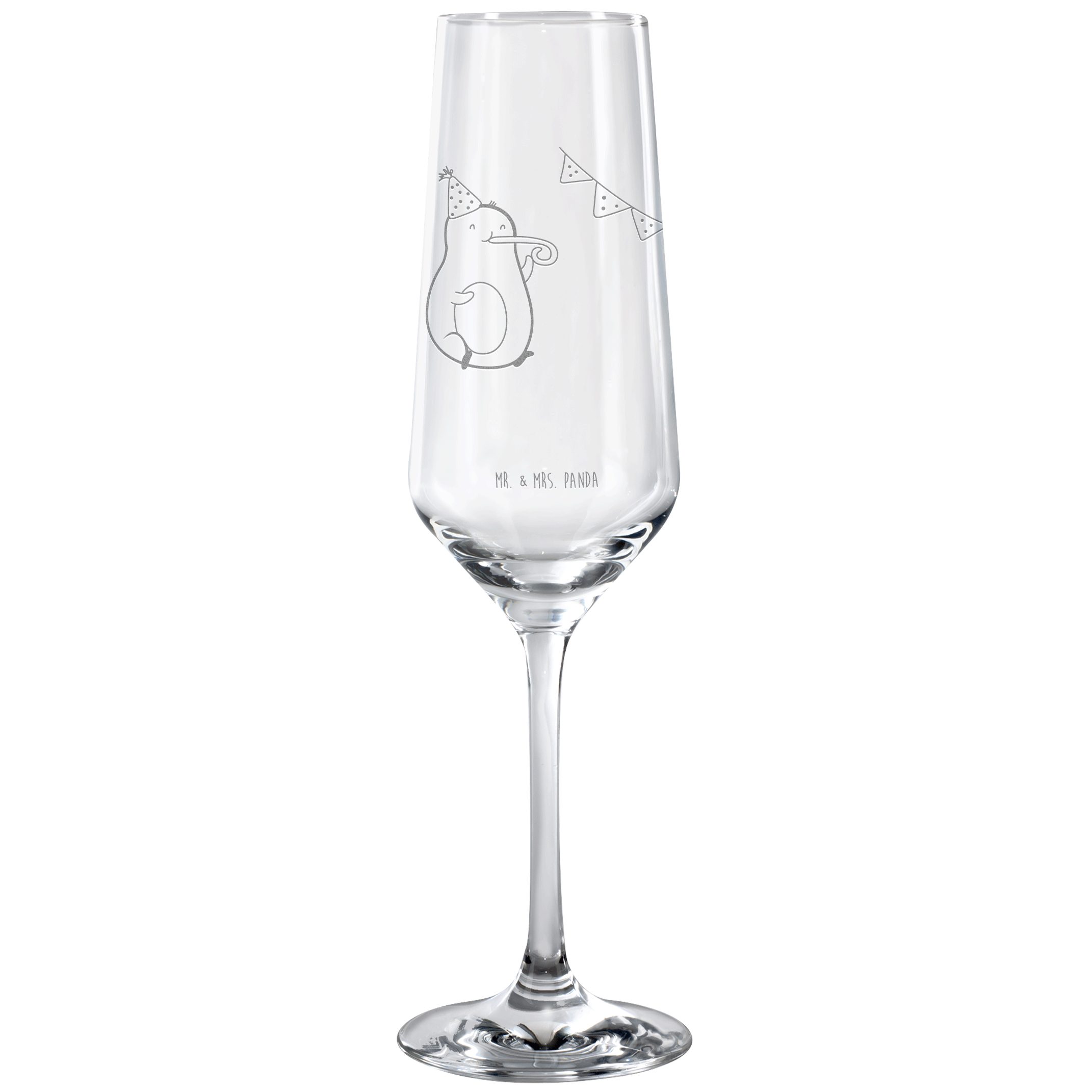 Mr. & Mrs. Panda Sektglas Avocado Party Zeit - Transparent - Geschenk, genießen, Sektglas, Gesu, Premium Glas, Stilvolle Gravur