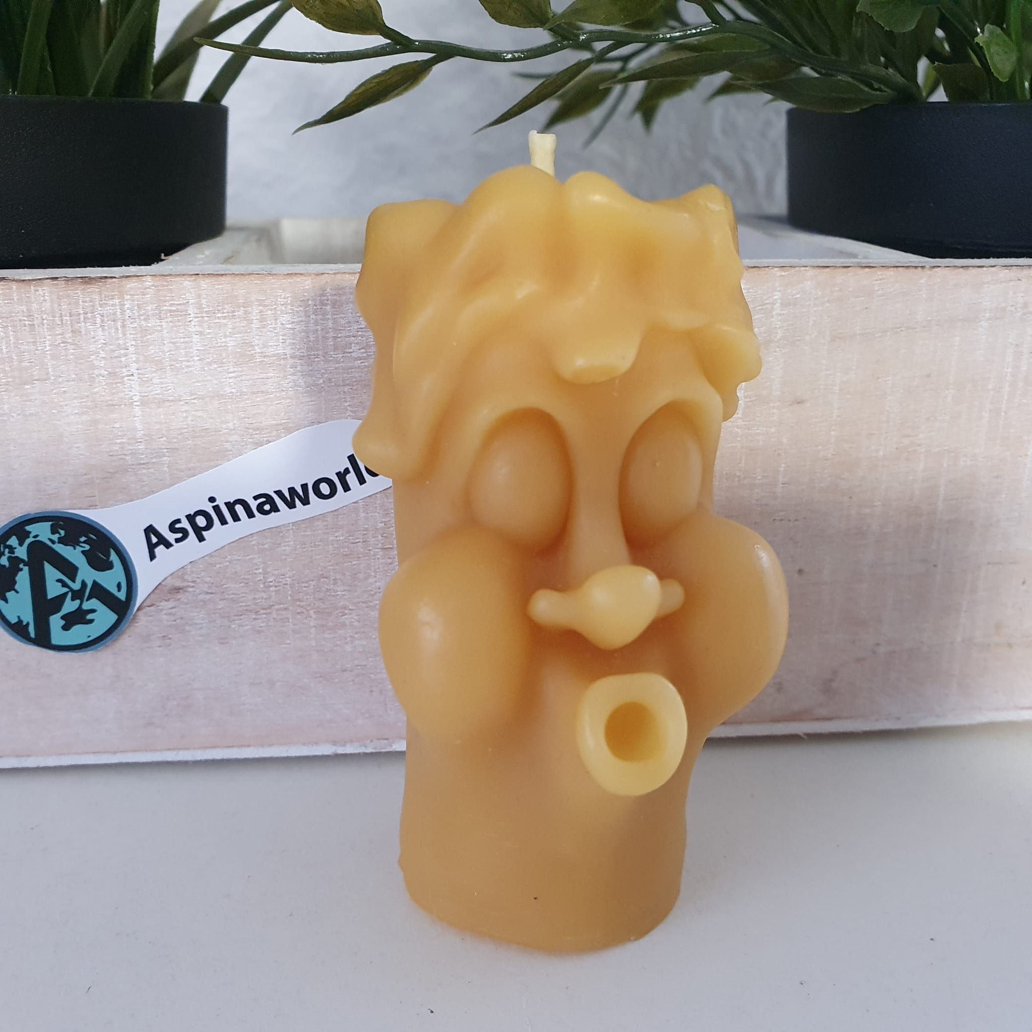 Aspinaworld Bienenwachskerze Gesicht Kerze pfeifend 8 cm – Kerze aus Bienenwachs