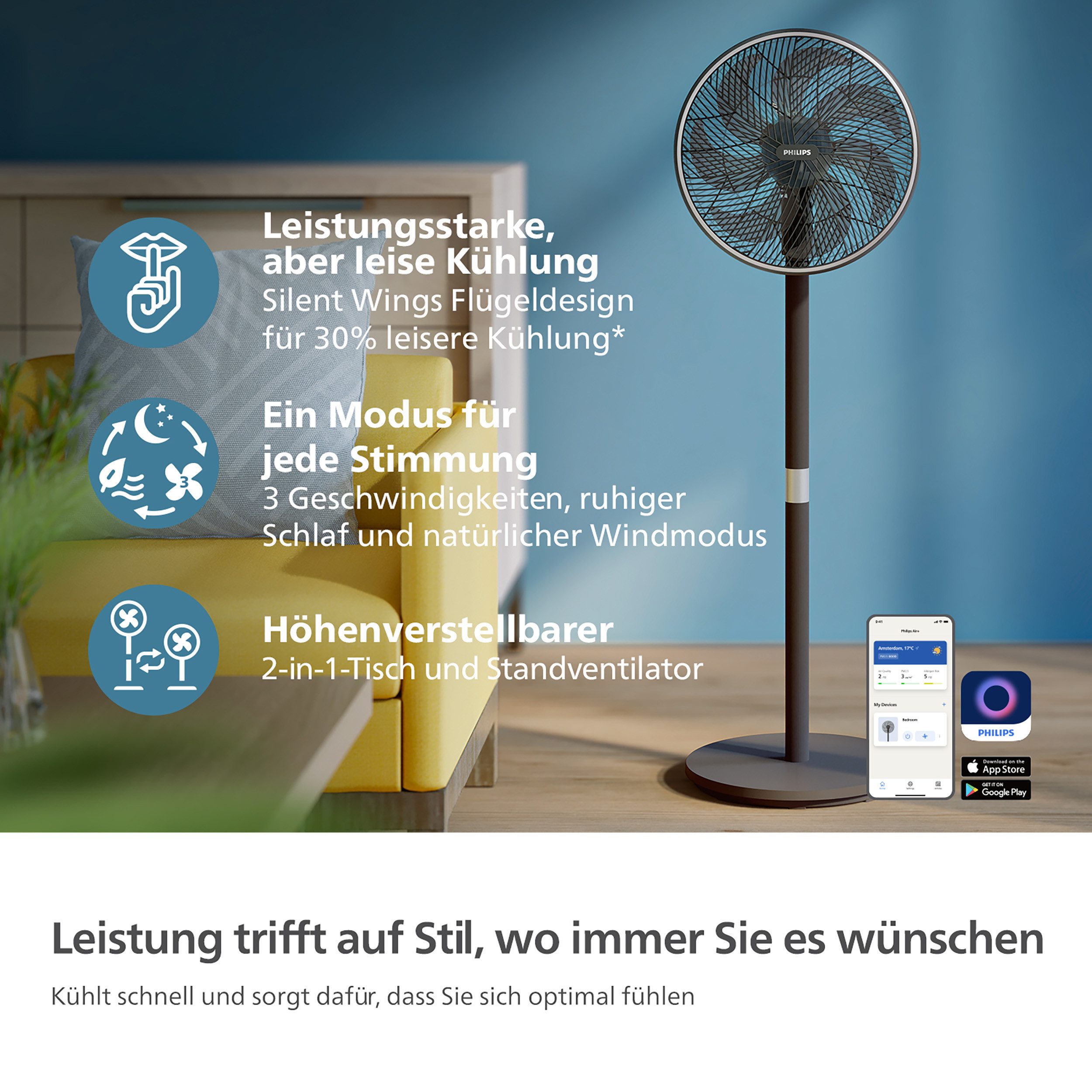 Philips Standventilator CX3550/01 Serie 3000, mit extrem leiser SilentWings günstig online kaufen