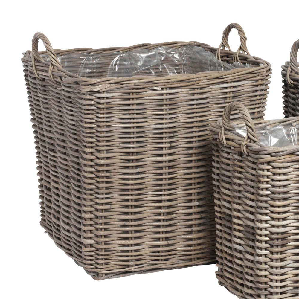 Grafelstein Pflanzkübel Eckiger Pflanzkübel SEAGRASS grau beige Rattan Pfla günstig online kaufen