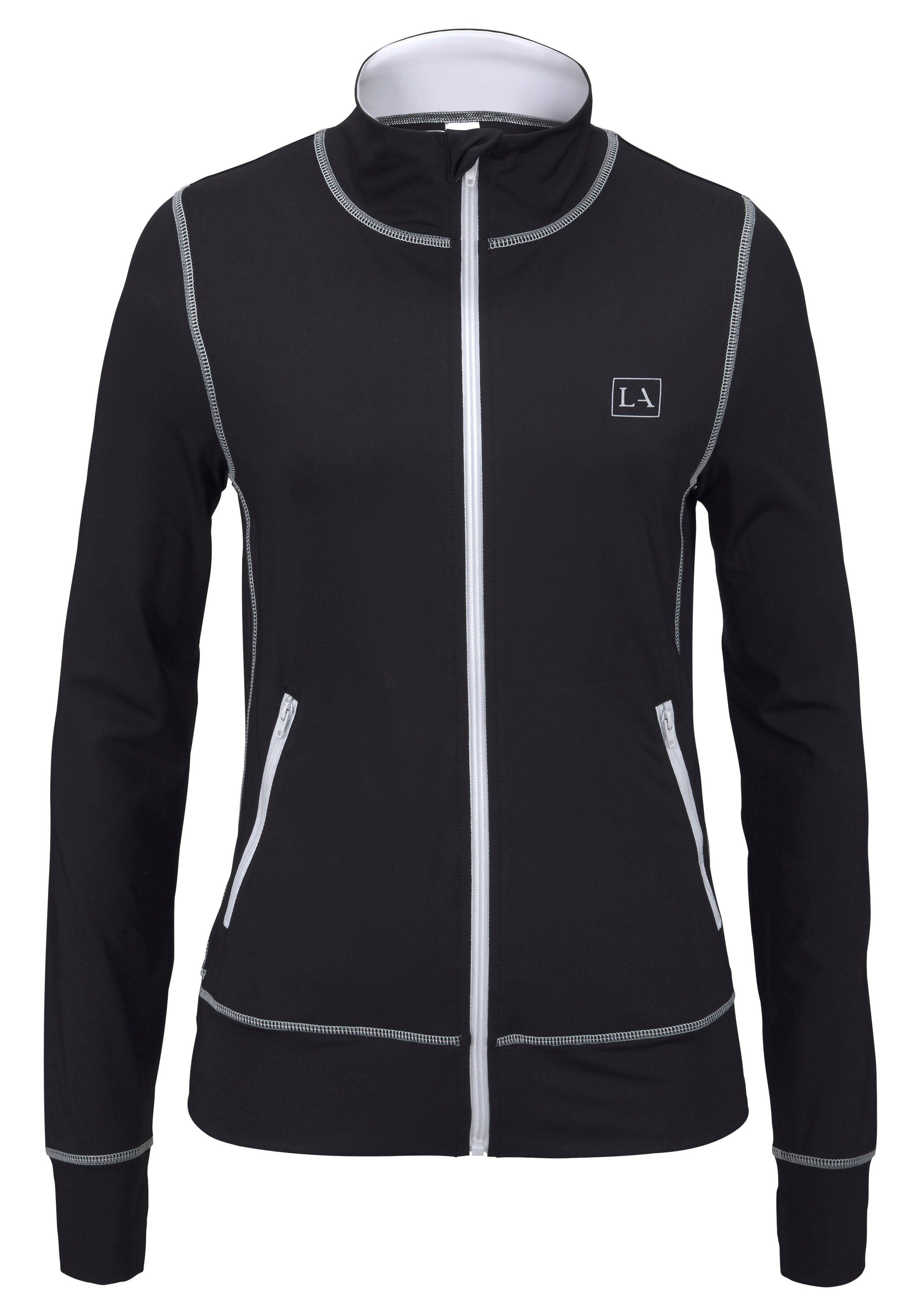 mit Black LASCANA ACTIVE und Marble Kontrastnähten Trainingsjacke Stehkragen