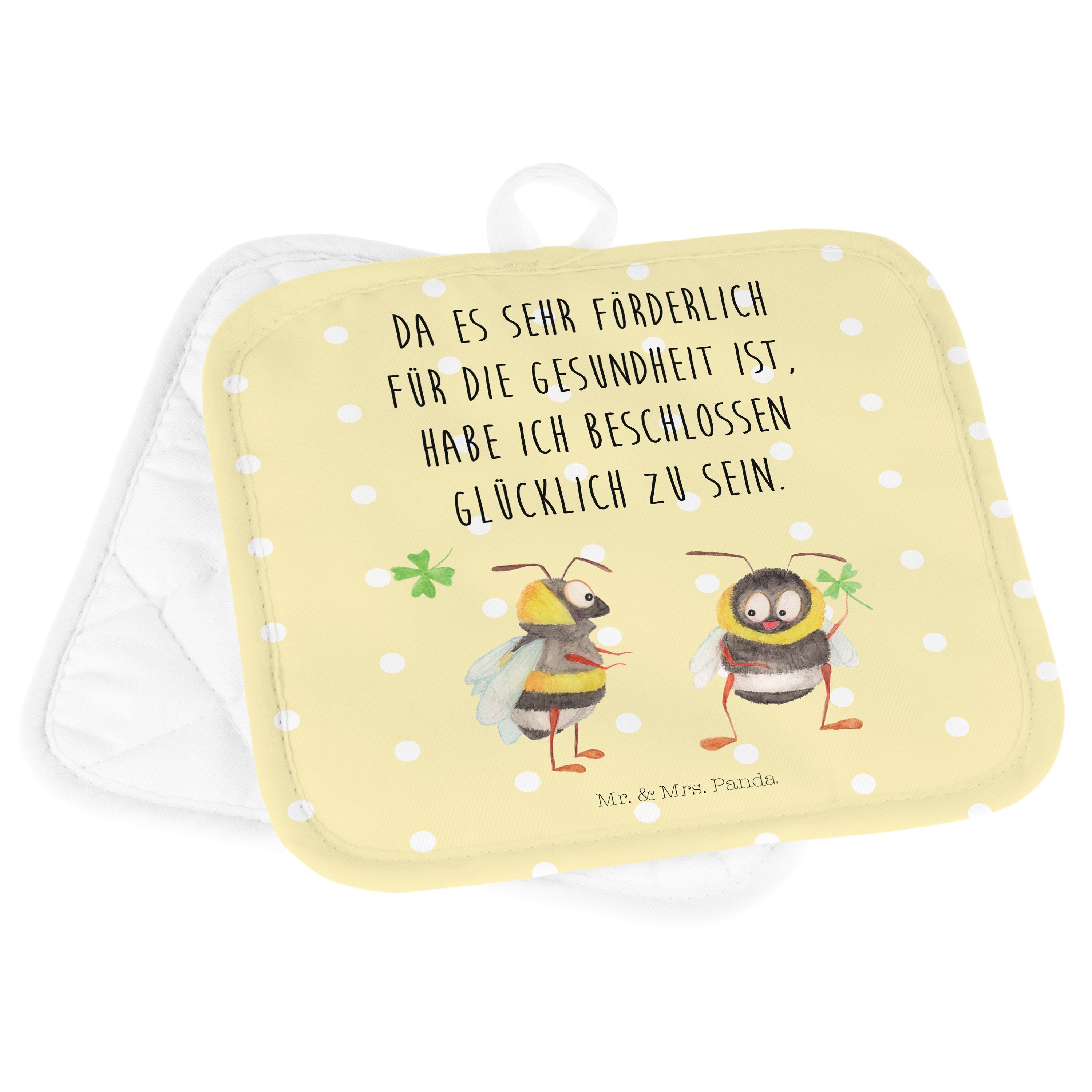 Mr. & Gelb mit Kleeblatt - Hummeln Topflappen lustige Tiere, (1-tlg) - Geschenk, Pastell Panda Sprüc, Mrs