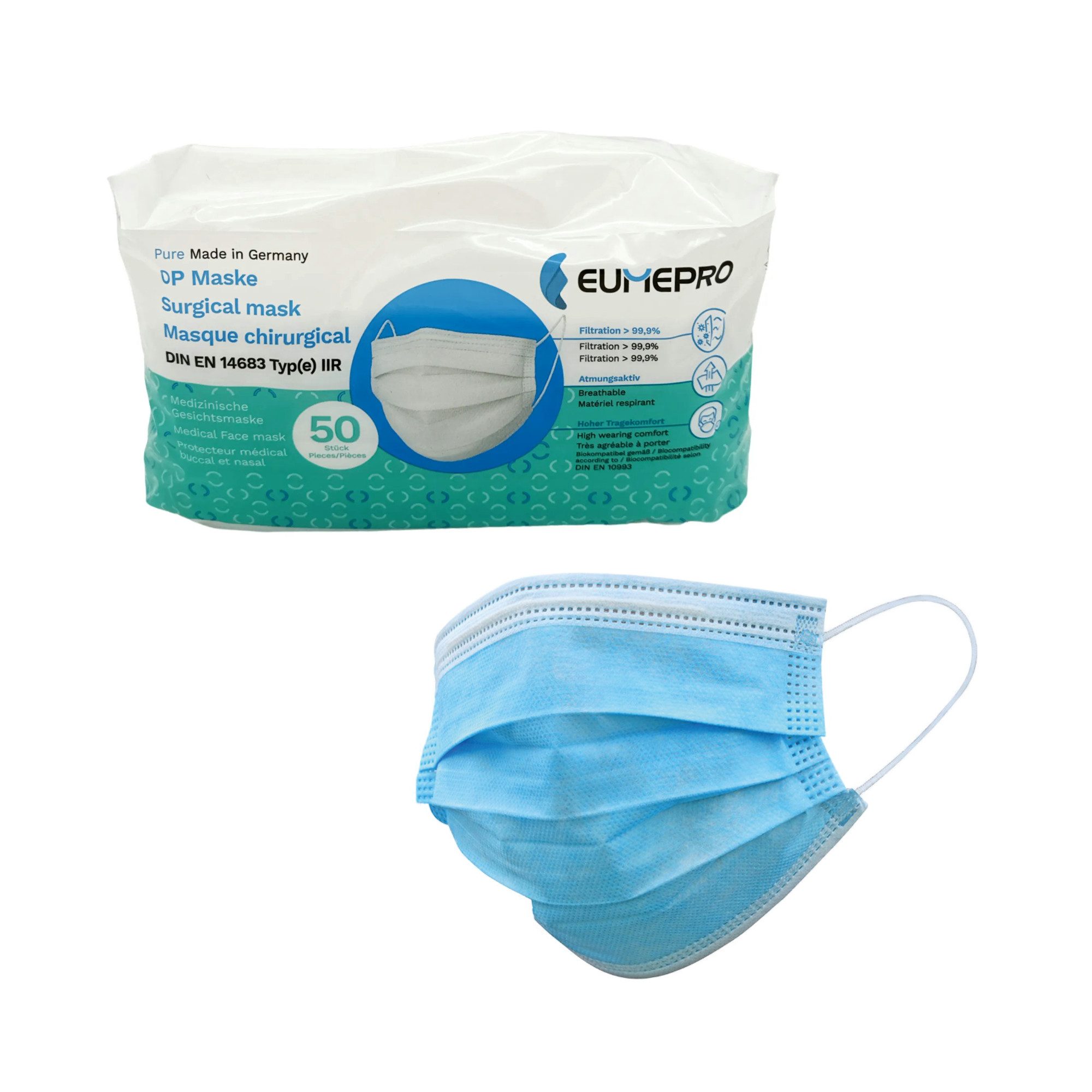 Mund-Nasen-Maske EUMEPRO - OP Maske - medizinische Gesichtsmaske - 50 Stück