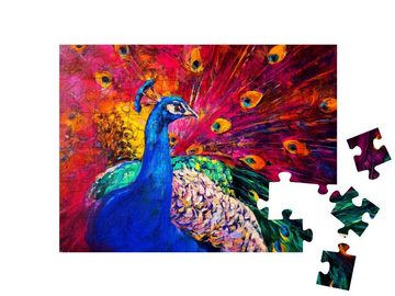 puzzleYOU Puzzle Original Ölgemälde auf Leinwand: mehrfarbiger Pfau, 48 Puzzleteile, puzzleYOU-Kollektionen Gemälde, Ölbilder, Kunst & Fantasy