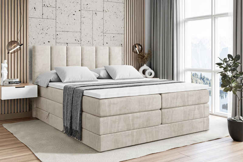 ALTDECOR Boxspringbett BOXI 1 KING (Multipocket-Matratze H4 und H3 Matratze Bonellfederung Topper Kopfteil)