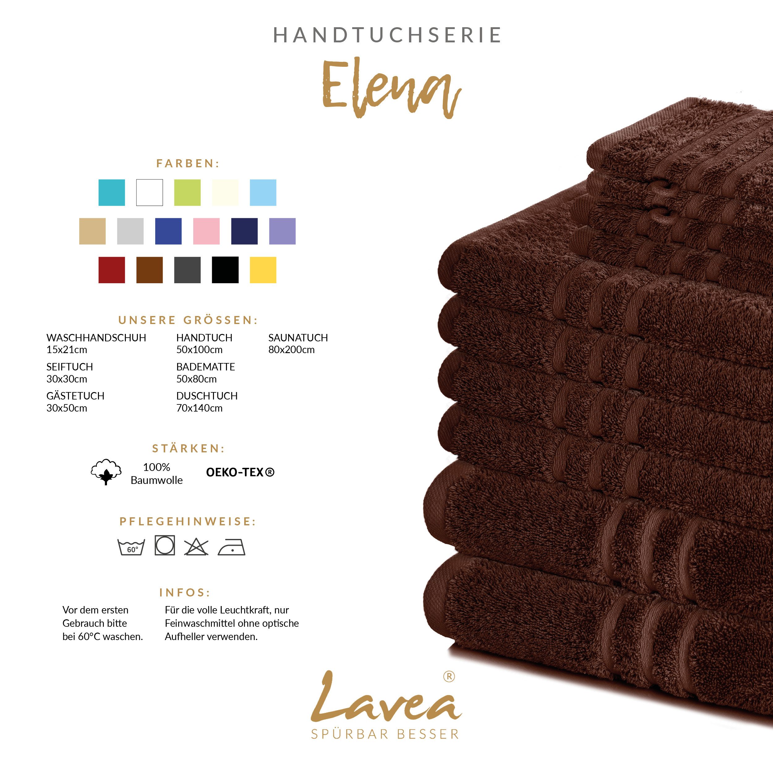Lavea Badetuch Duschtuch 100x150 cm Elena Frottee Duschhandtuch, 100% Baumwolle, 500 g/m² Frottier, weich & saugstark, pflegeleicht