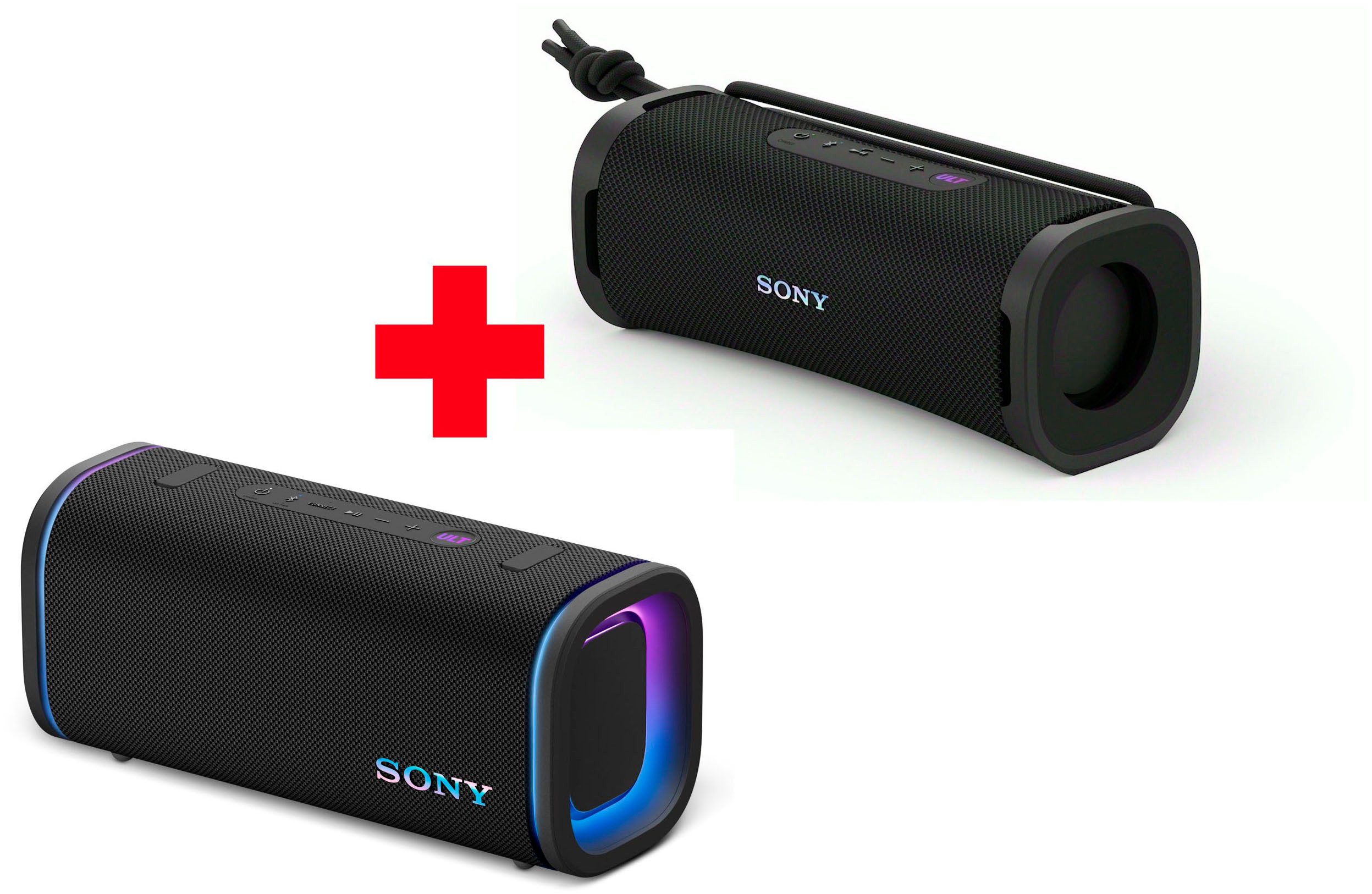 Sony ULT FIELD 5 + Field 1 Bluetooth-Speaker Stereo (A2DP Bluetooth, Bluetooth, AVRCP Bluetooth, 30 W, 2er Set Bluetooth-Lautsprecher, 25h-Akku, IP67, wasserdicht, 360° LED)