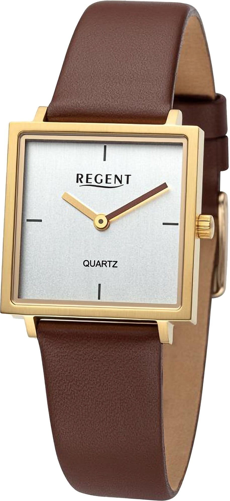 Regent Quarzuhr Regent Damen Armbanduhr Analog, Damen Armbanduhr rund, extra groß (ca. 28x28mm), Lederarmband