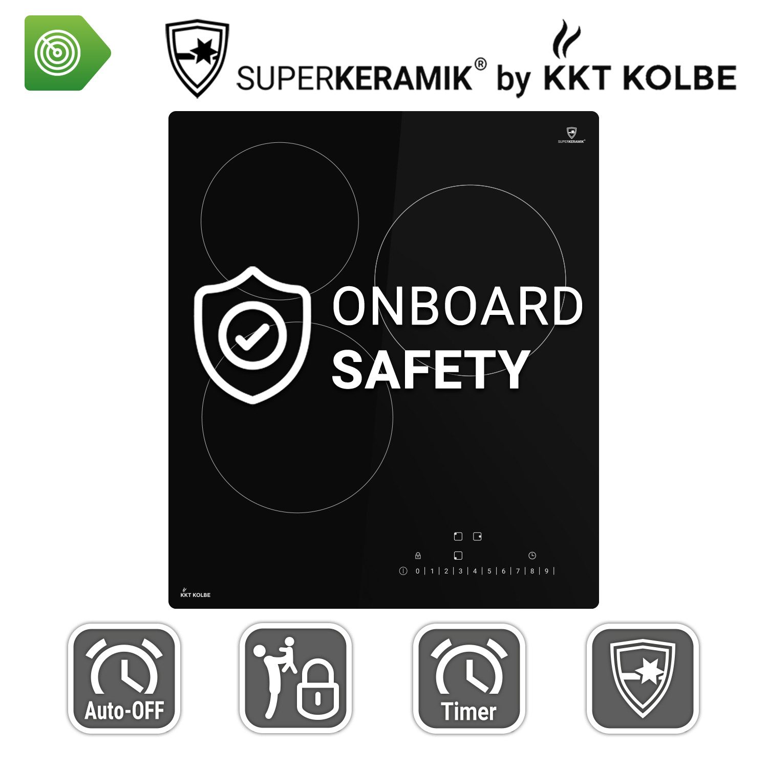 KKT KOLBE Elektro-Kochfeld KF4500RL, 45cm Herdplatte Kochmulde Kochplatte Glaskeramik 3 Zonen Autark