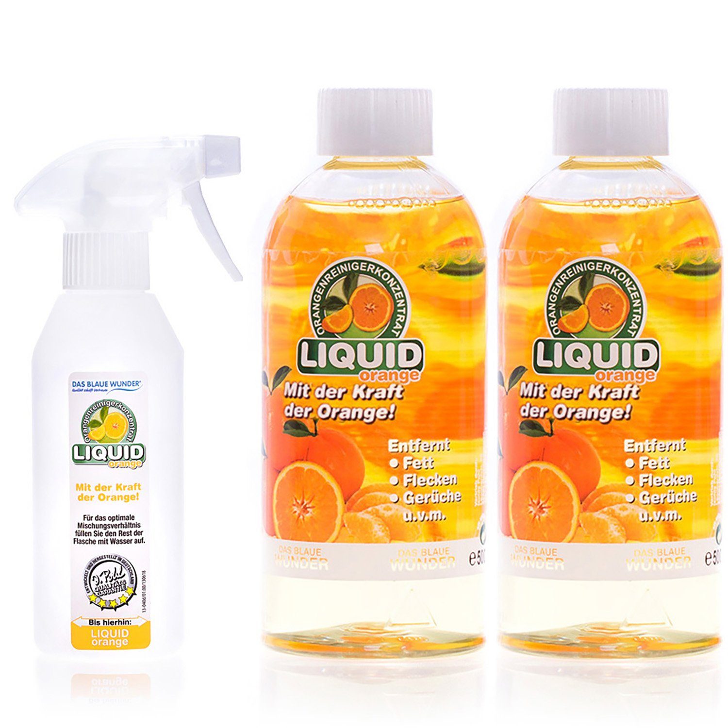 Das Blaue Wunder® Liquid Orange Orangenreiniger Universalreiniger inkl. Sprühflasche Reinigungskonzentrat (2-St)