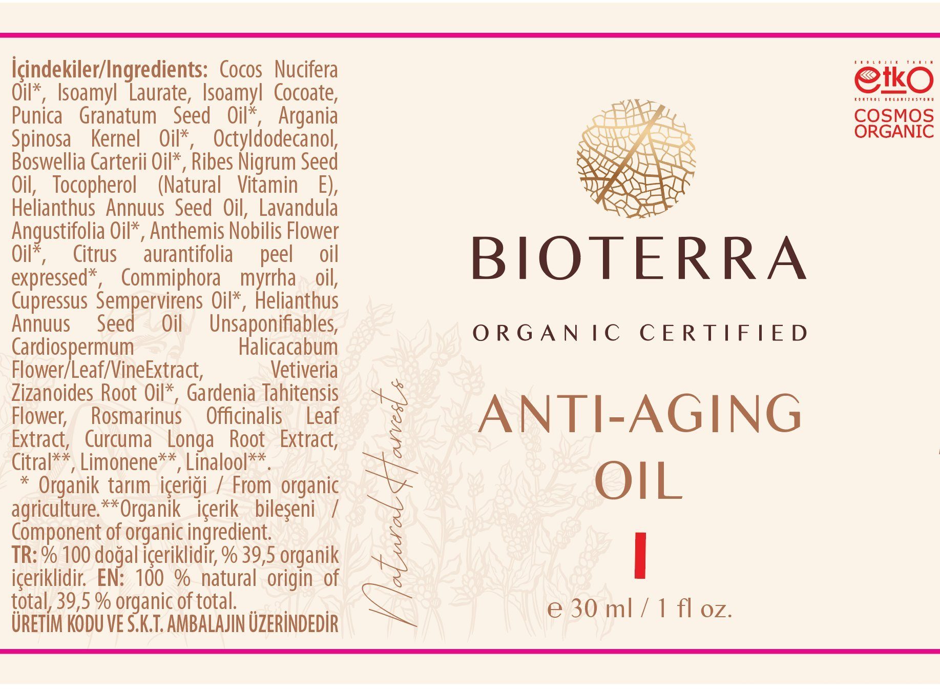 BIOTERRA Anti-Aging-Creme Bio Anti-Aging Serum regenerierend 1-tlg., natürlich, anti-aging, 100% antifalten, Naturkosmetik 30ml, Vegan, 30ml