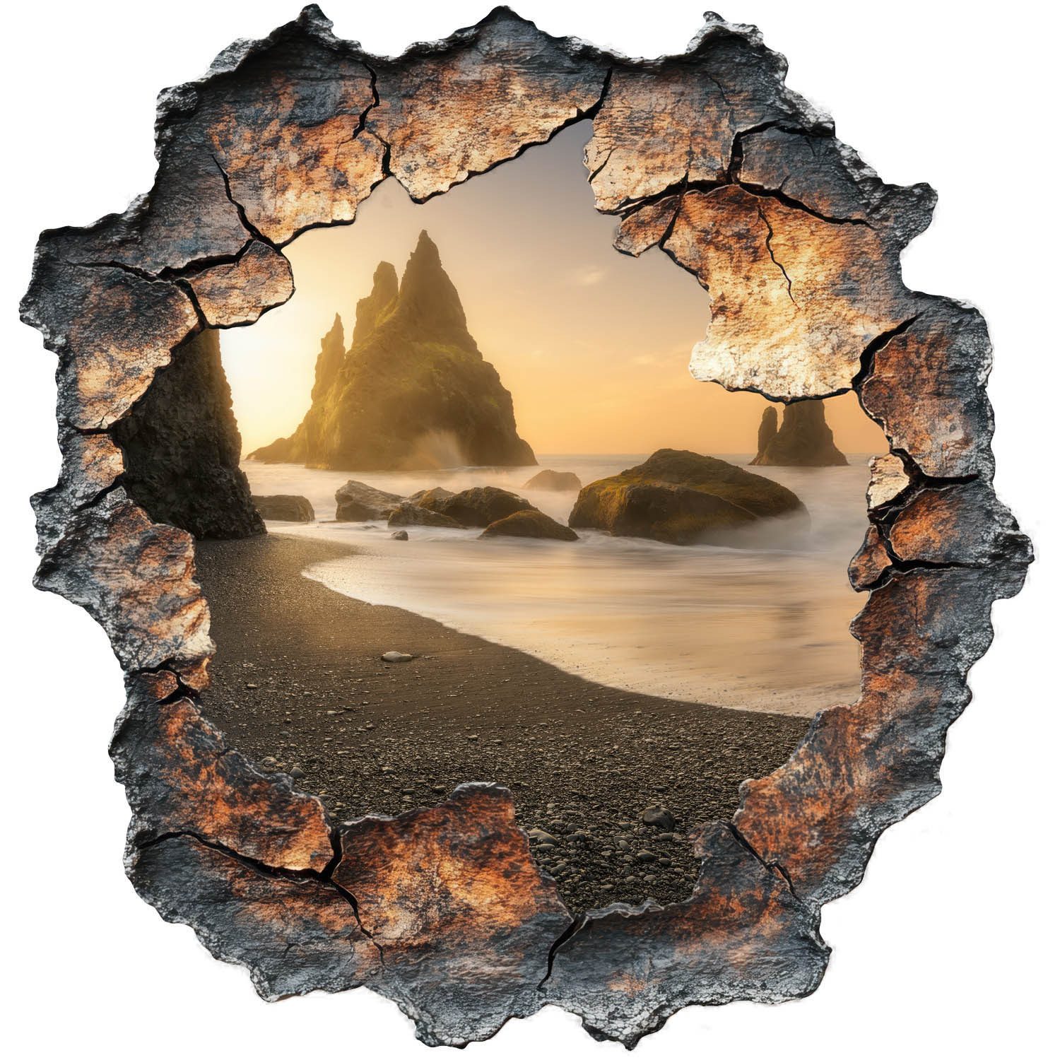 Tulup Wandtattoo 3D-Wandaufkleber Loch in der Wand, Grau Wandaufkleber Mit 3D-Effekt, Wasserfelsen, Landschaften