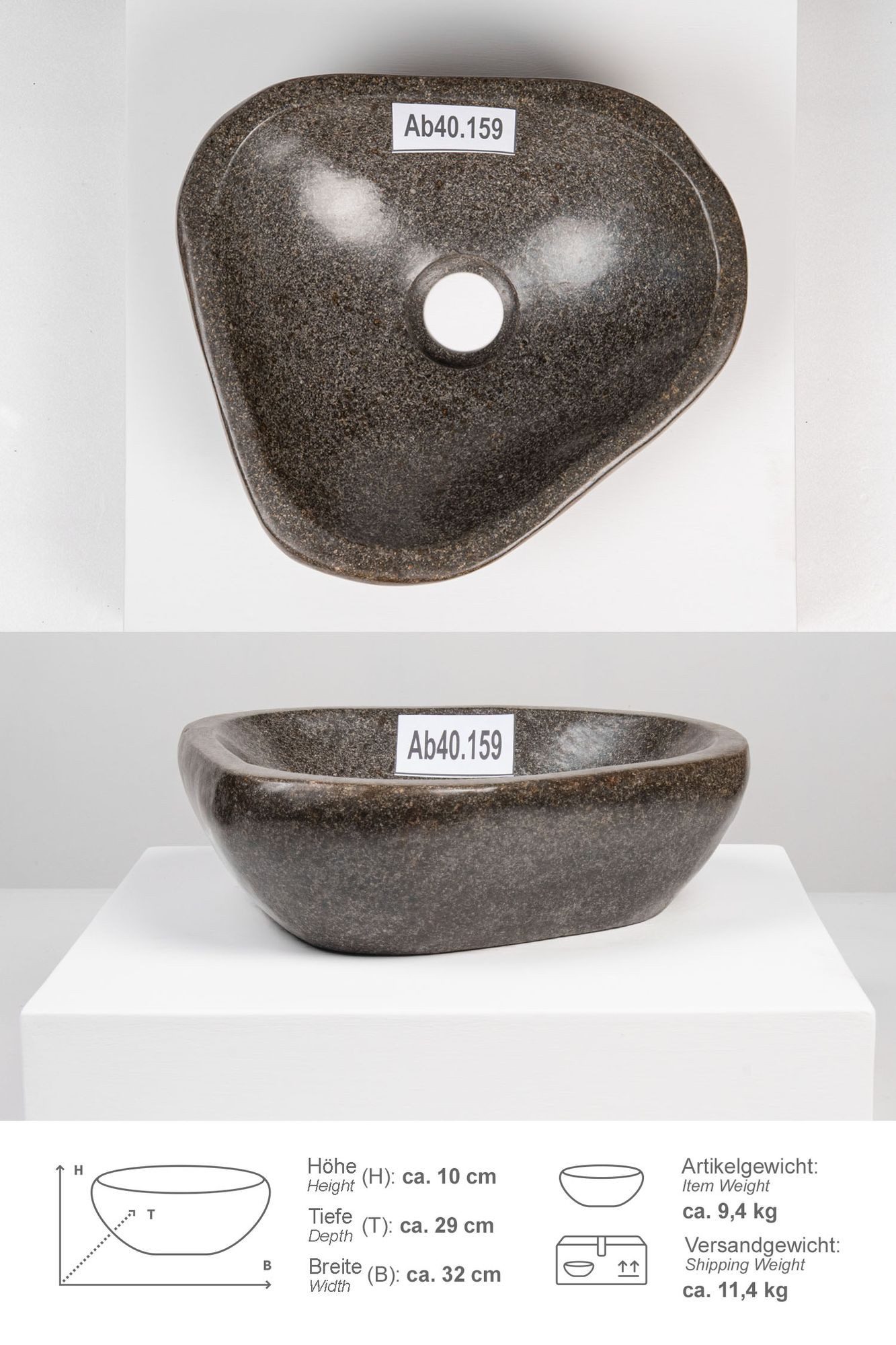 wohnfreuden Aufsatzwaschbecken Naturstein Waschbecken 30 cm rundum poliert (Kein Set), 432_Ab40.159