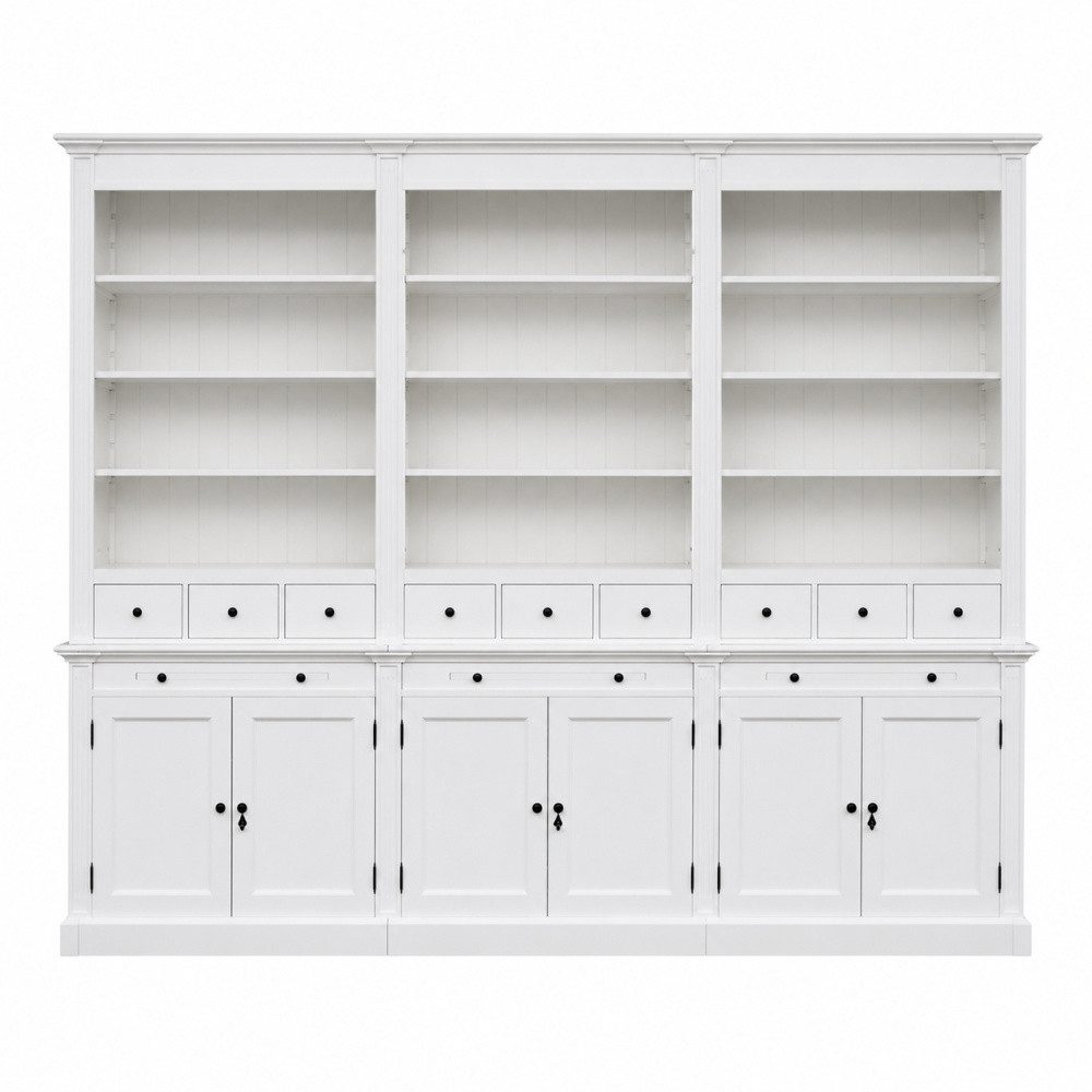 Wohnpalast Bücherregal Landhaus Bücherschrank aus Massivholz in weiß – 320 cm breit, mehrteil