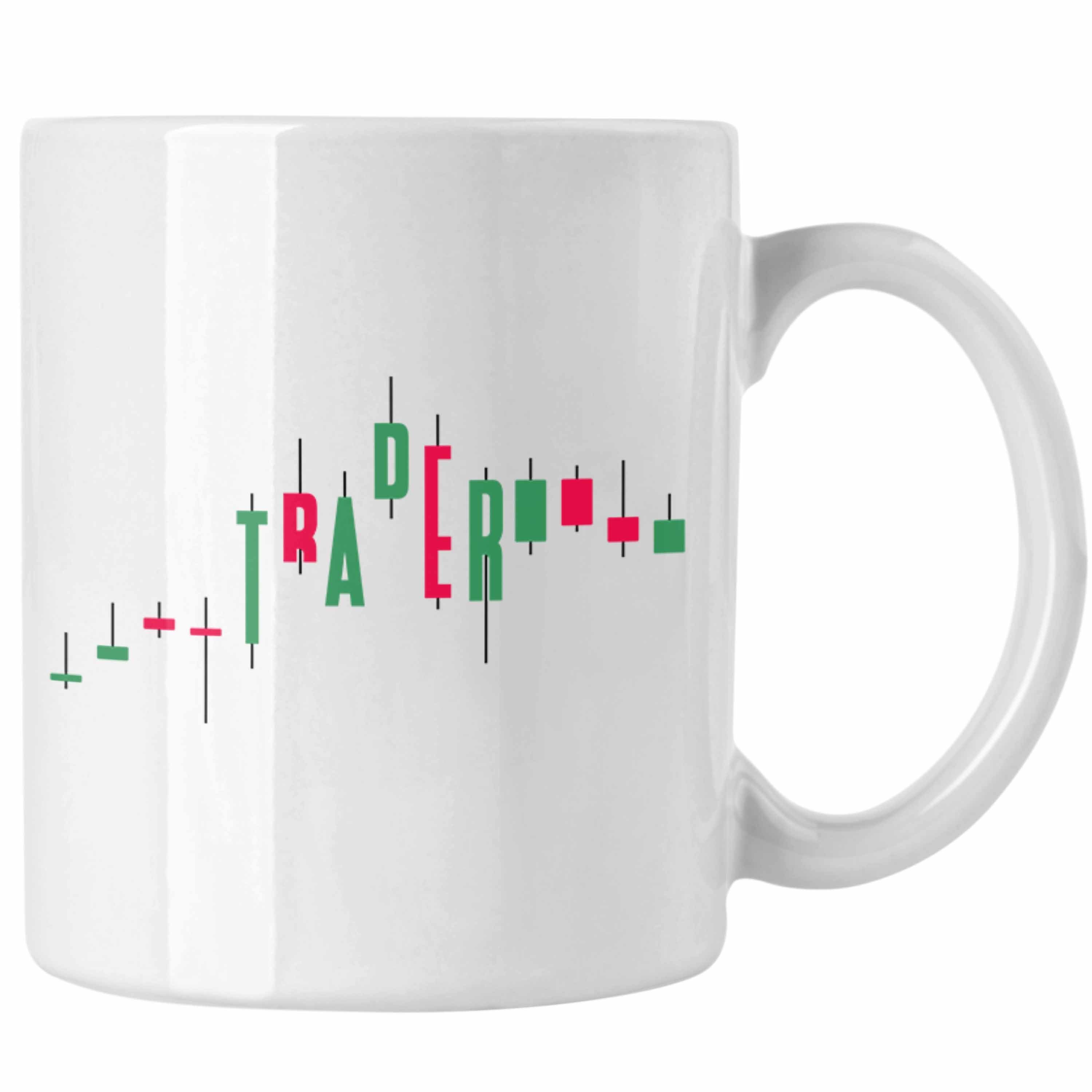 Trendation Tasse Aktien "Trader" Tasse Lustiges Geschenk für Aktien Investment Börse Weiss