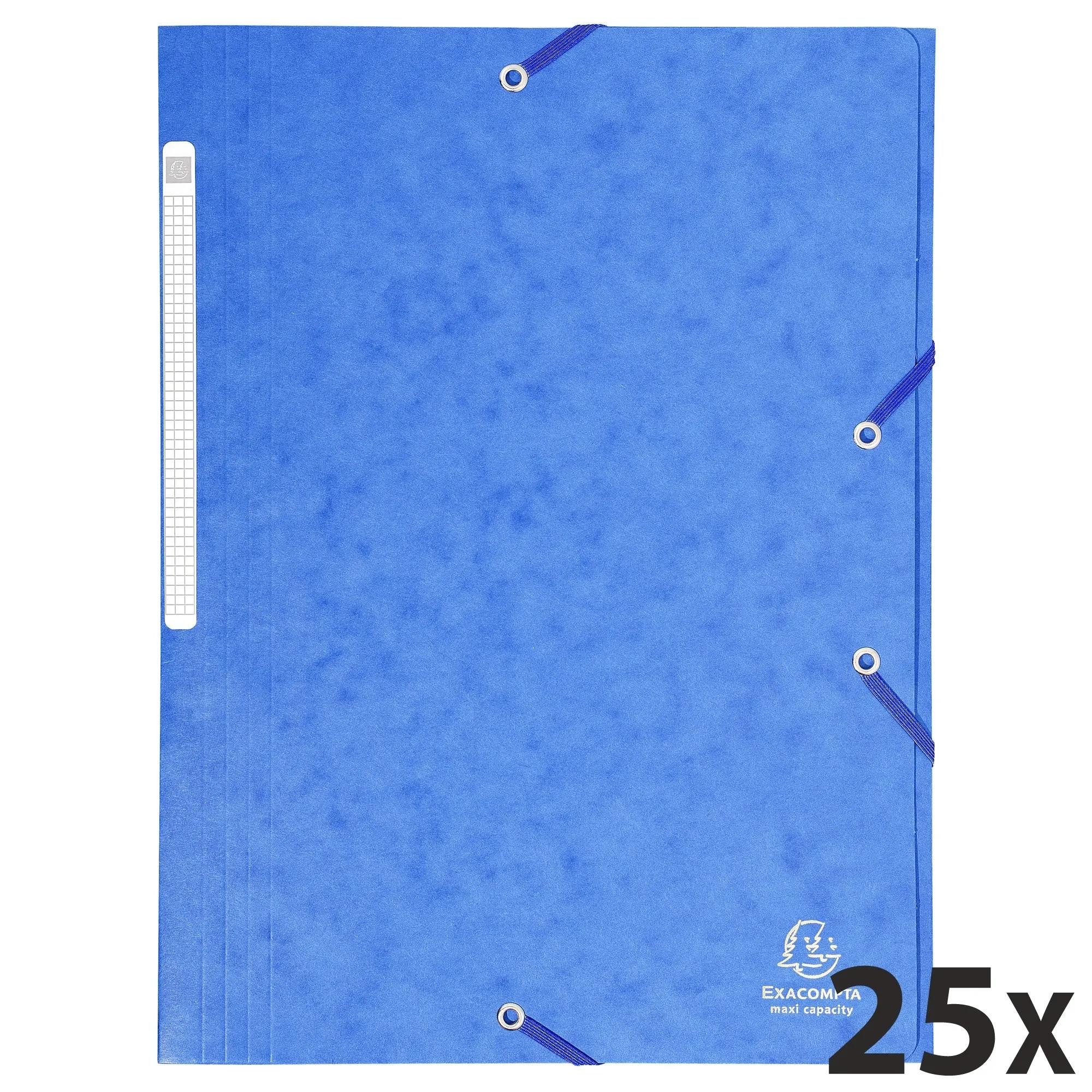 EXACOMPTA Organisationsmappe 25x Sammelmappe + Gummizug 3 Klappen Karton 425g A4 MAXI Blau 17105H, Sammelmappen 3 Klappen