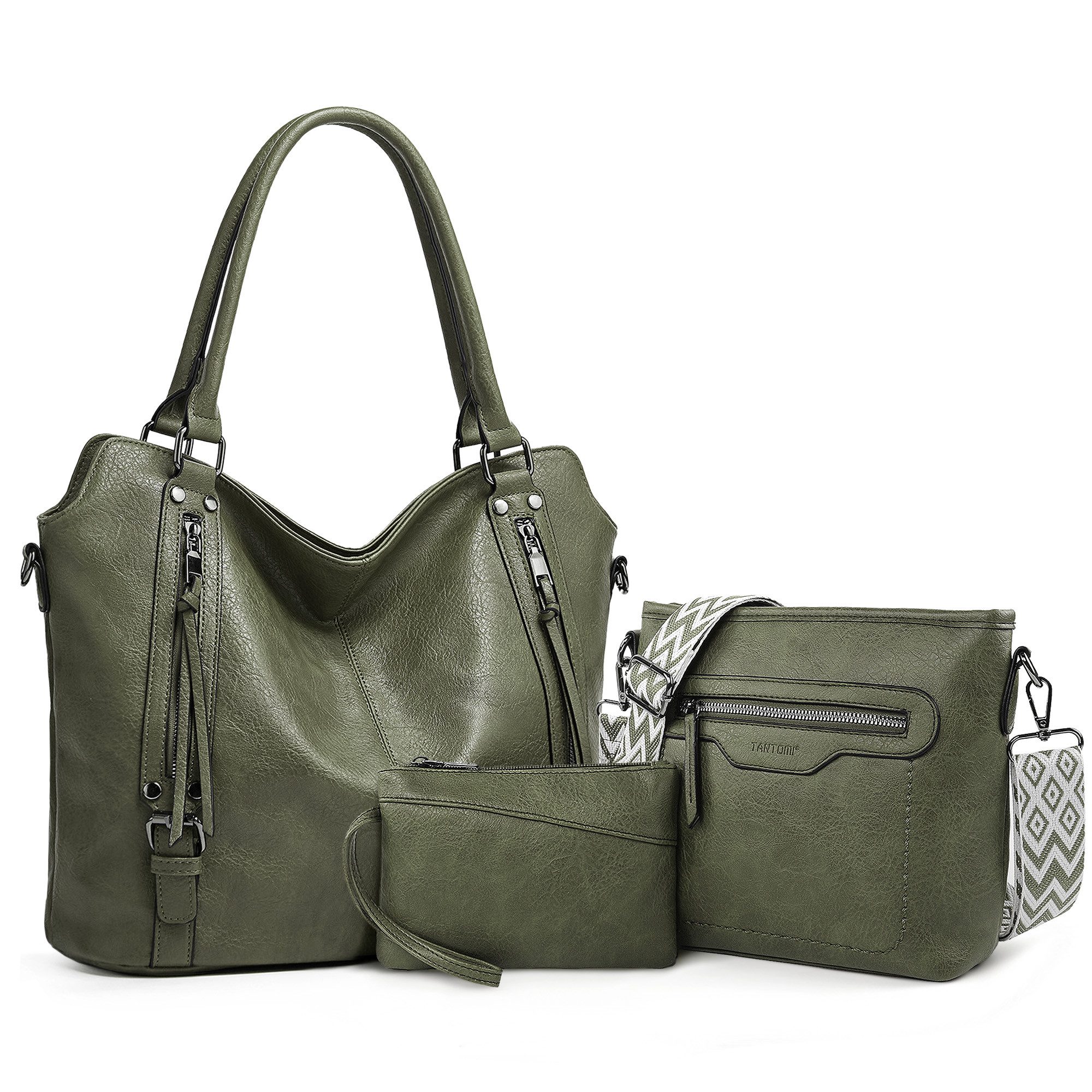 TAN.TOMI Handtasche 3-Tlg Shopper Schultertasche Geldbörse Damen Groß Umhängetasche, Für Freizeit Business Schule Büro usw in schlichter Optik