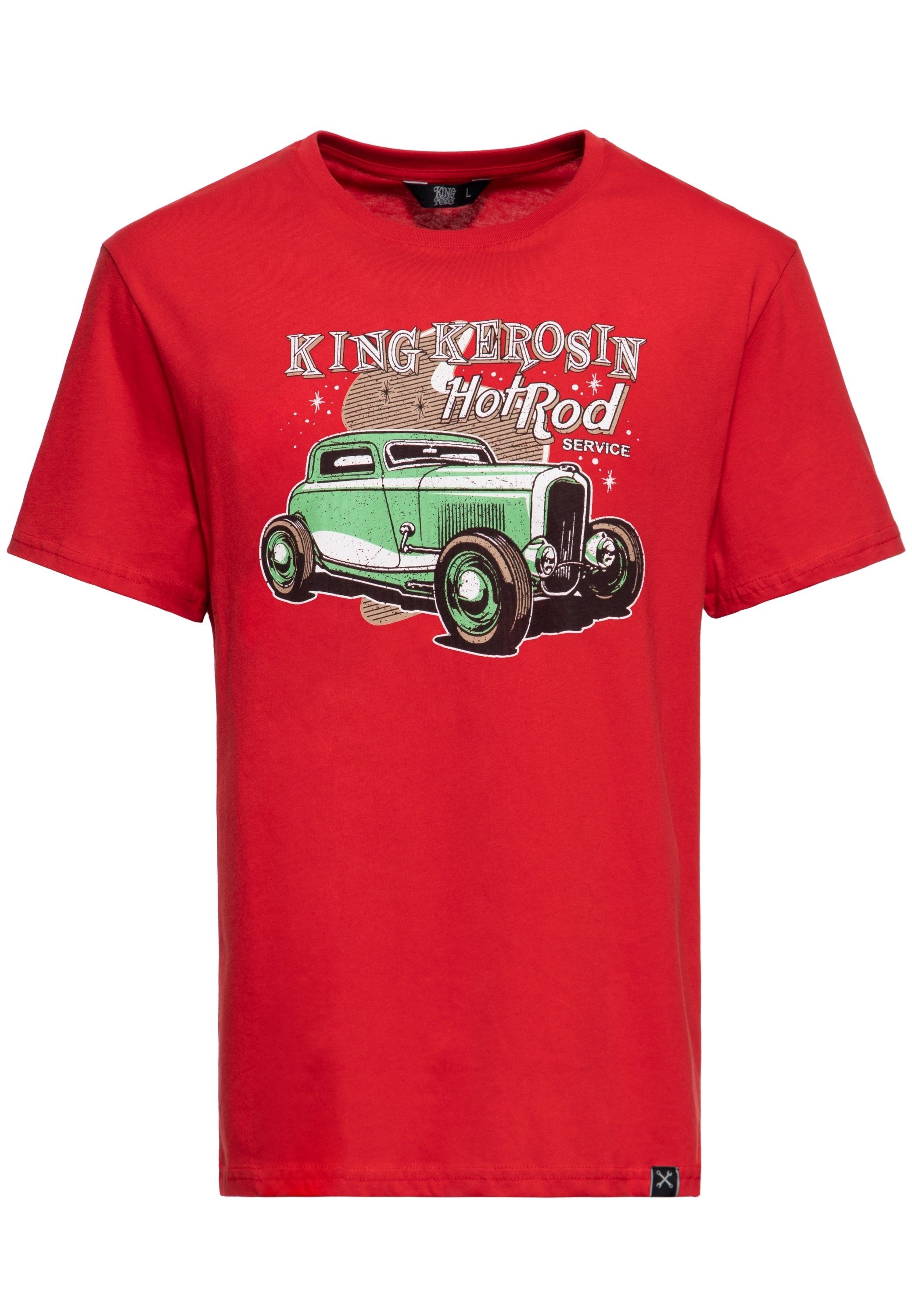 KingKerosin Print-Shirt Hotrod Print Service mit rot Retro-Artwork