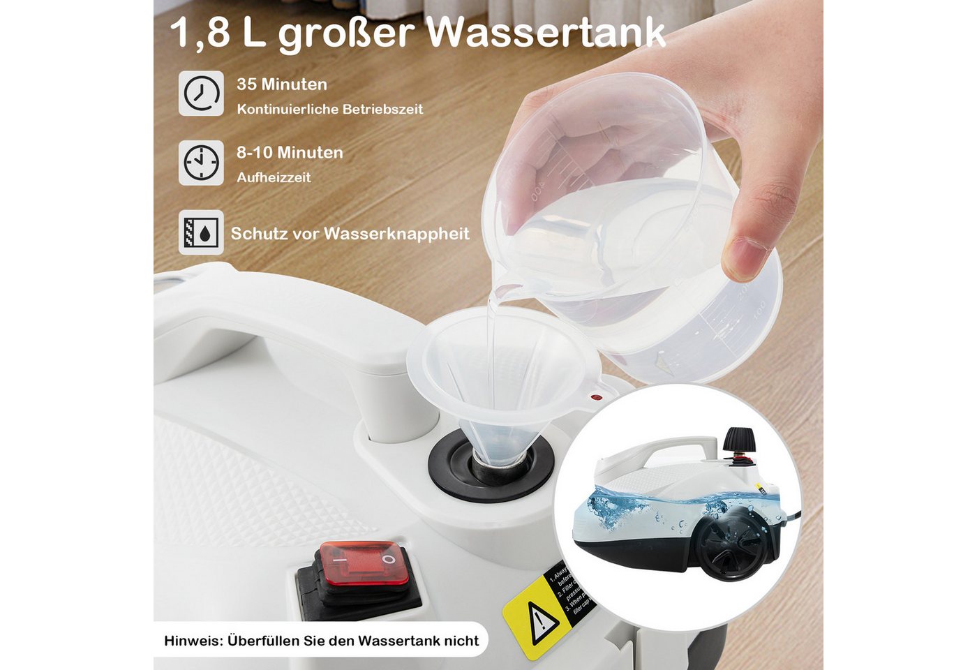 KOMFOTTEU Dampfreiniger, 2000 W, Dampfreiniger Handgerät, Bodendampfreiniger