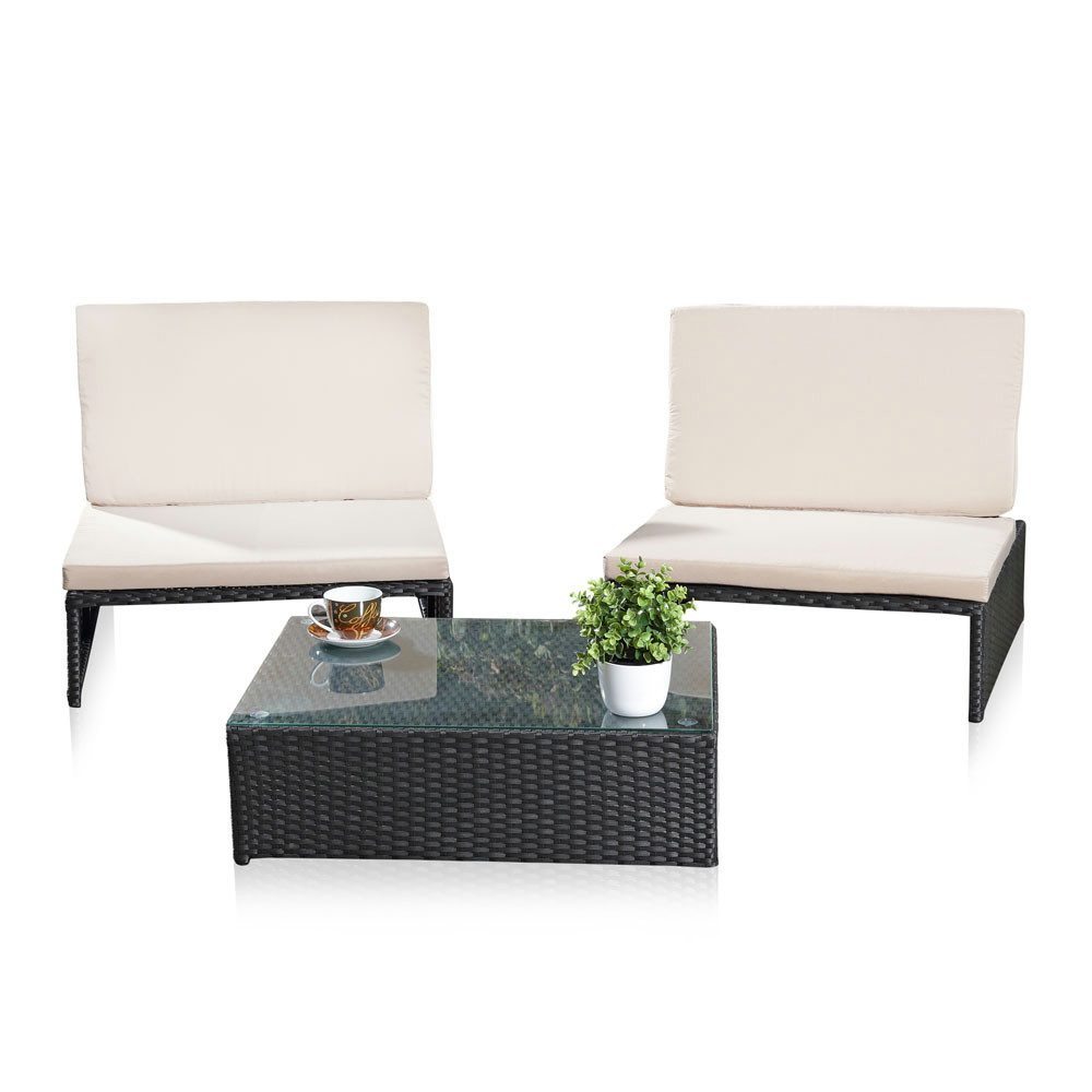 Melko Gartenlounge-Set Gartenset Lounge aus Polyrattan ver. Farben Sitzgruppe 2 Sessel Tisch, (Stück), Wasserabweisend