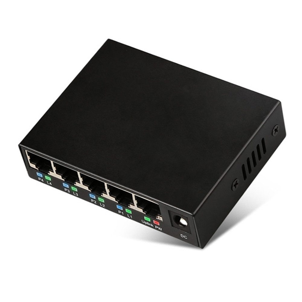 Bolwins A51D 5 Port 100 Mbit Netzwerk PoE-Switch Verteiler RJ45 Ethernet LAN Netzwerk-Switch (4× PoE-Ports, Plug & Play, automatische PoE-Erkennung)