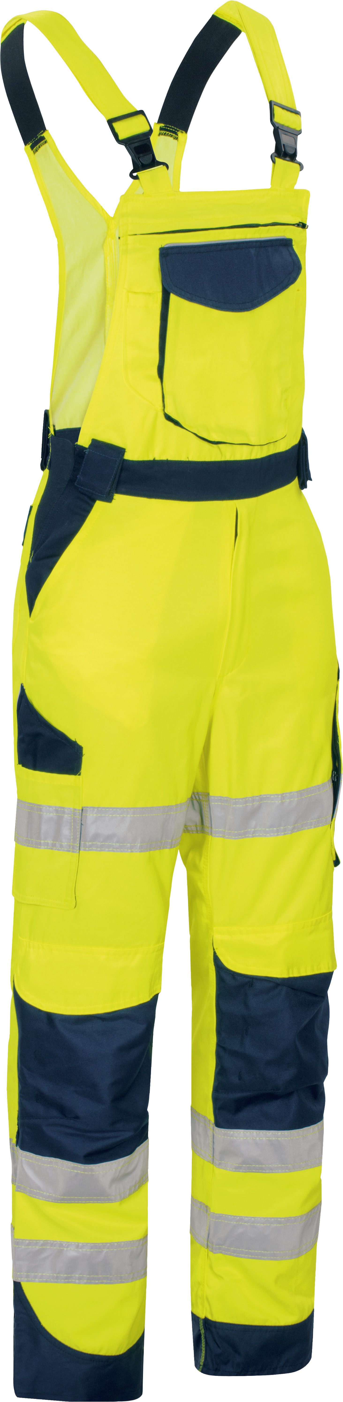 vizwell Arbeitslatzhose Warnschutz Latzhose Herren warnorange warngelb DIN zertifiziert, strapazierfähig, Knietasche aus Oxford-Material