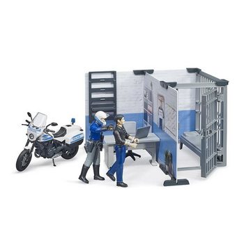 Bruder® Spielwelt 62732 - bworld Polizeistation mit Polizeimotorrad, Maßstab 1:16, Spielfigur Polizist, Gefängiszelle