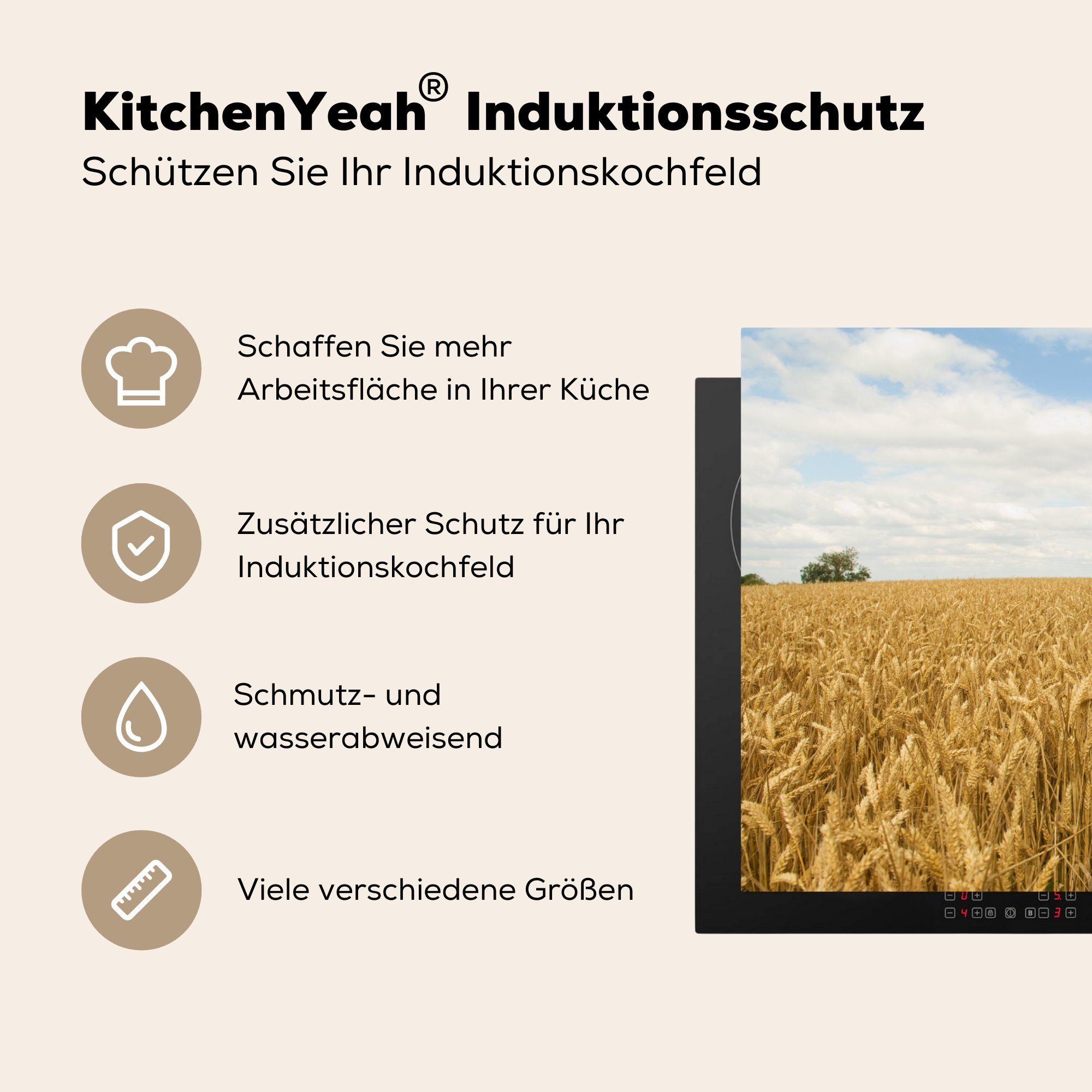 Schutz MuchoWow Ceranfeldabdeckung küche, Räder cm, - für Herdblende-/Abdeckplatte tlg), (1 - 81x52 Vinyl, Induktionskochfeld Weizen, die Traktor