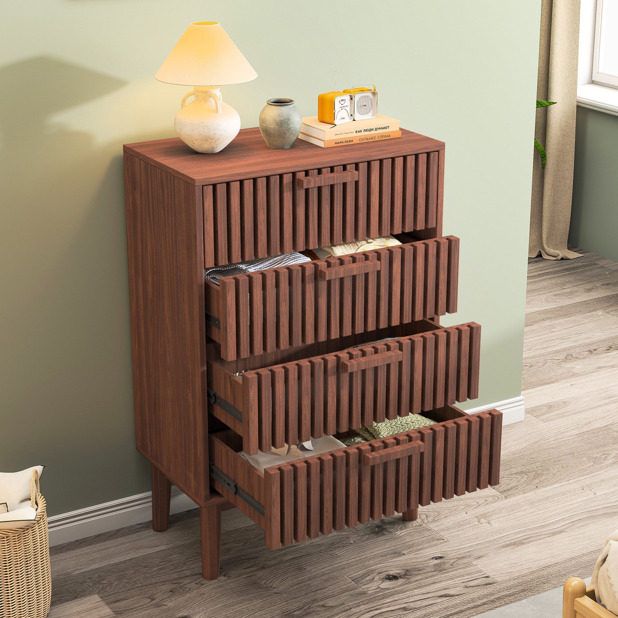 Kommode Sideboard Mit 4 Schubladen Kommode schmal Holz Schrank
