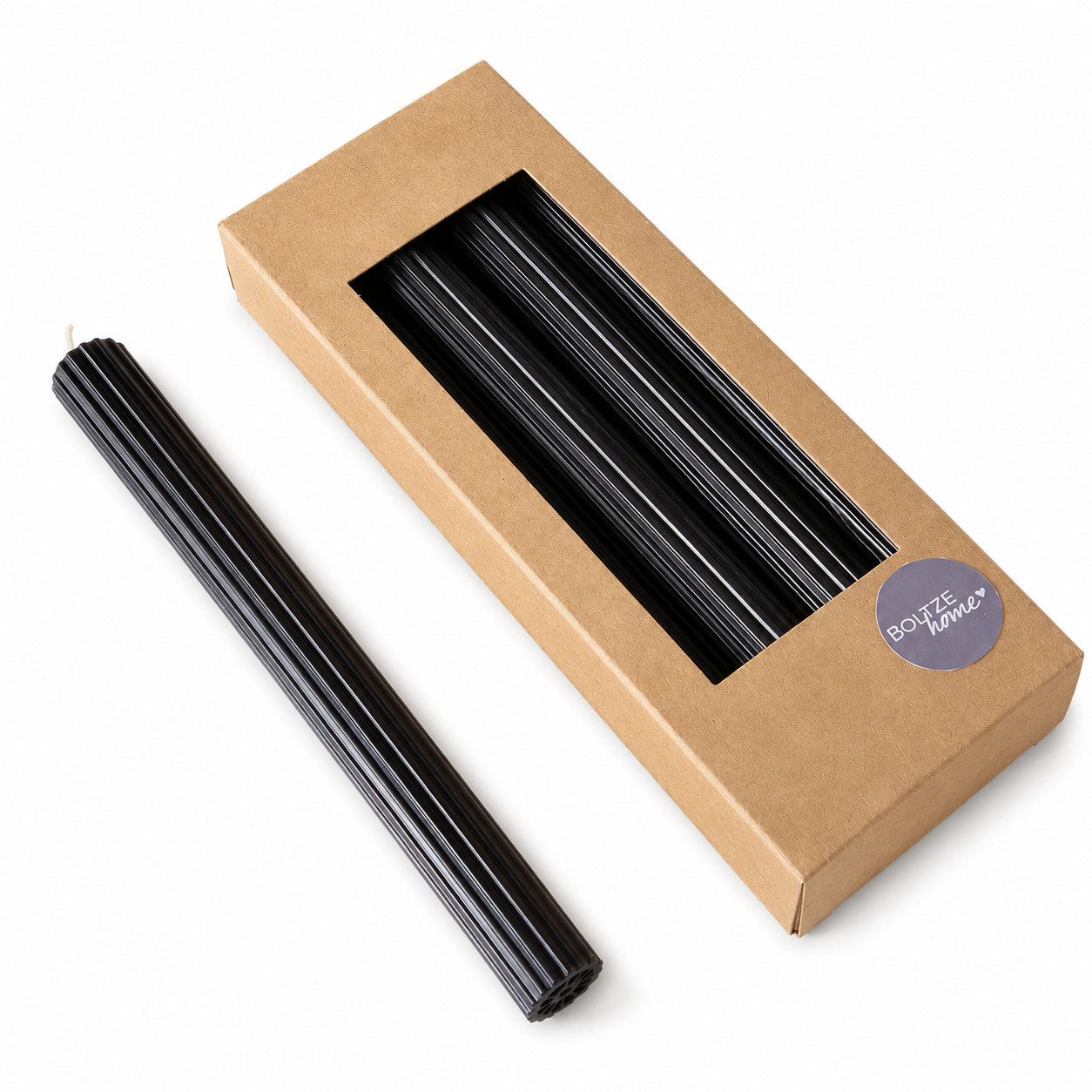 BOLTZE Tafelkerze Stabkerzen Klassik Schwarz 4er-Set mit Rillen 25 cm