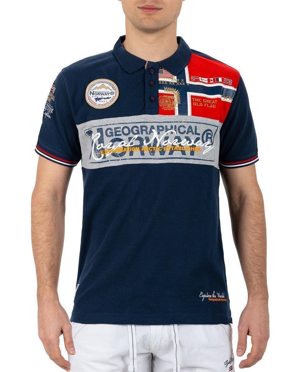 Geographical Norway T-Shirt Kurzarm Poloshirt bakidney Men (1-tlg) mit Aufnähern und Kragen Navy