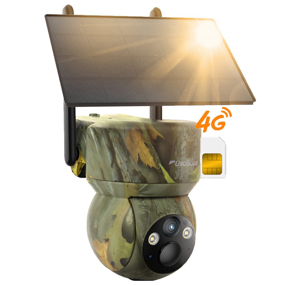 Usogood Wildkamera 4G LTE Überwachungskamera Aussen Solar Wildkamera (Außenbereich Sicherheit, Wild & Jagd, für Wildlife Monitoring, 2K Überwachungskamera Akku mit SIM Karte, 1-tlg., Outdoor Kamera Kabellos mit Bewegungsmelder Wasserdicht, Nachtsicht Farb