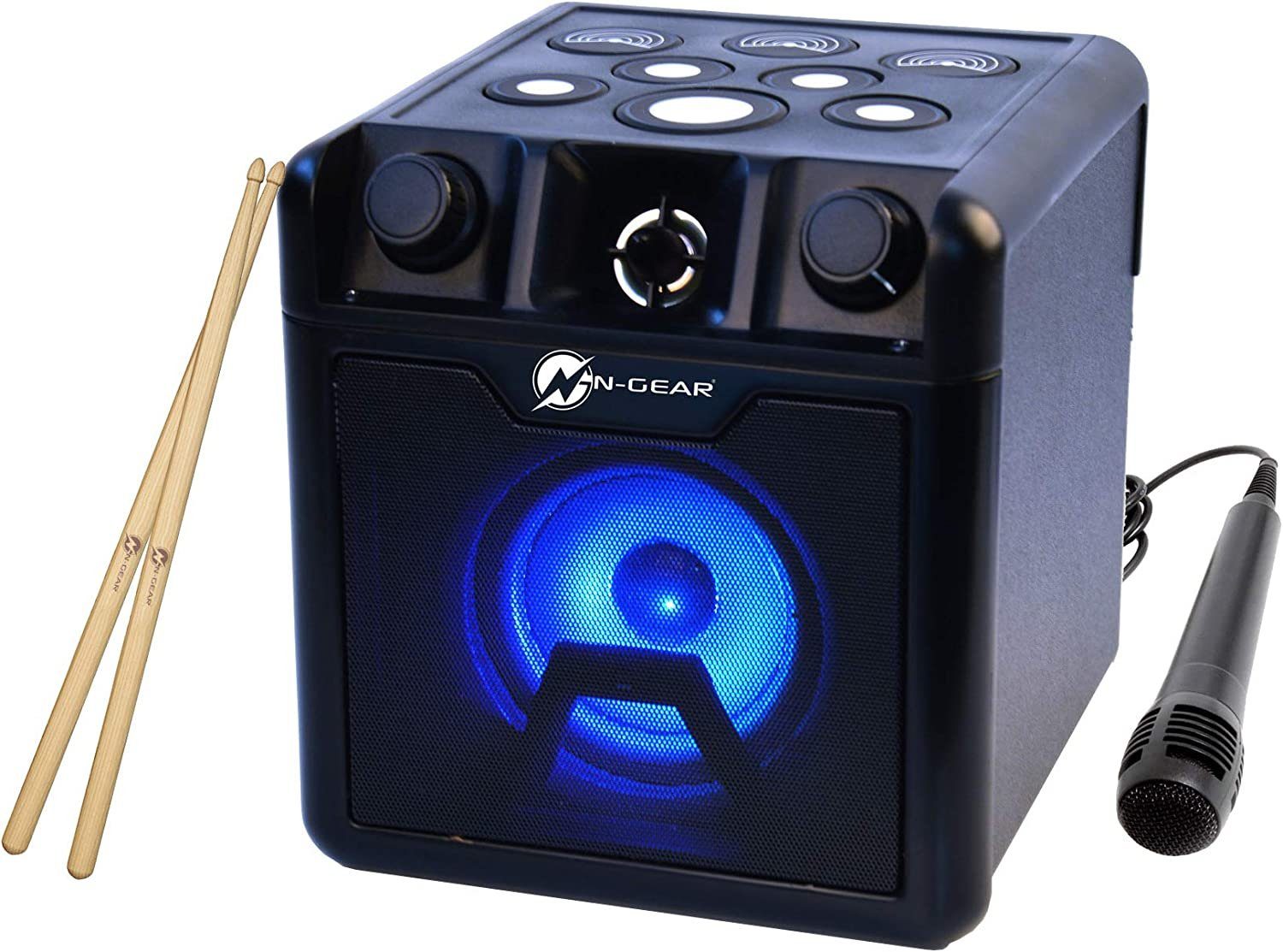 N-GEAR N-Gear Bluetooth-Lautsprecher mit Leuchteffekten Bluetooth-Lautsprecher und Mikrofon E-Drums