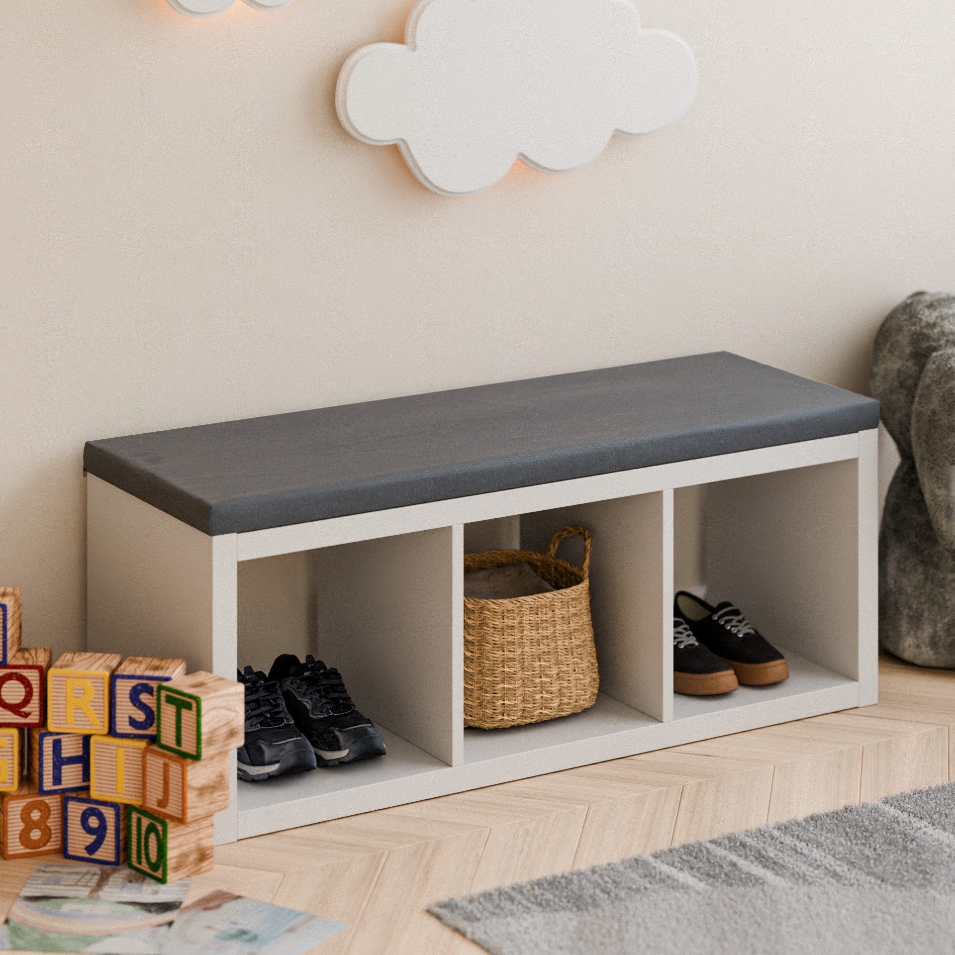 Clutter Cover Sitzkissen für Kallax Regal, Grau, Sitzauflage 4cm Dick, für 2er, 3er oder 4er Kallax, Polster mit abnehmbarem Bezug – Bild 3 von 5