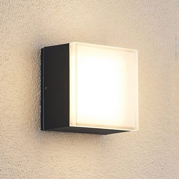 Lindby LED Außen-Deckenleuchte Mathea, LED-Leuchtmittel fest verbaut, warmweiß, Modern, Aluminium, Kunststoff, dunkelgrau, 1 flammig, inkl.