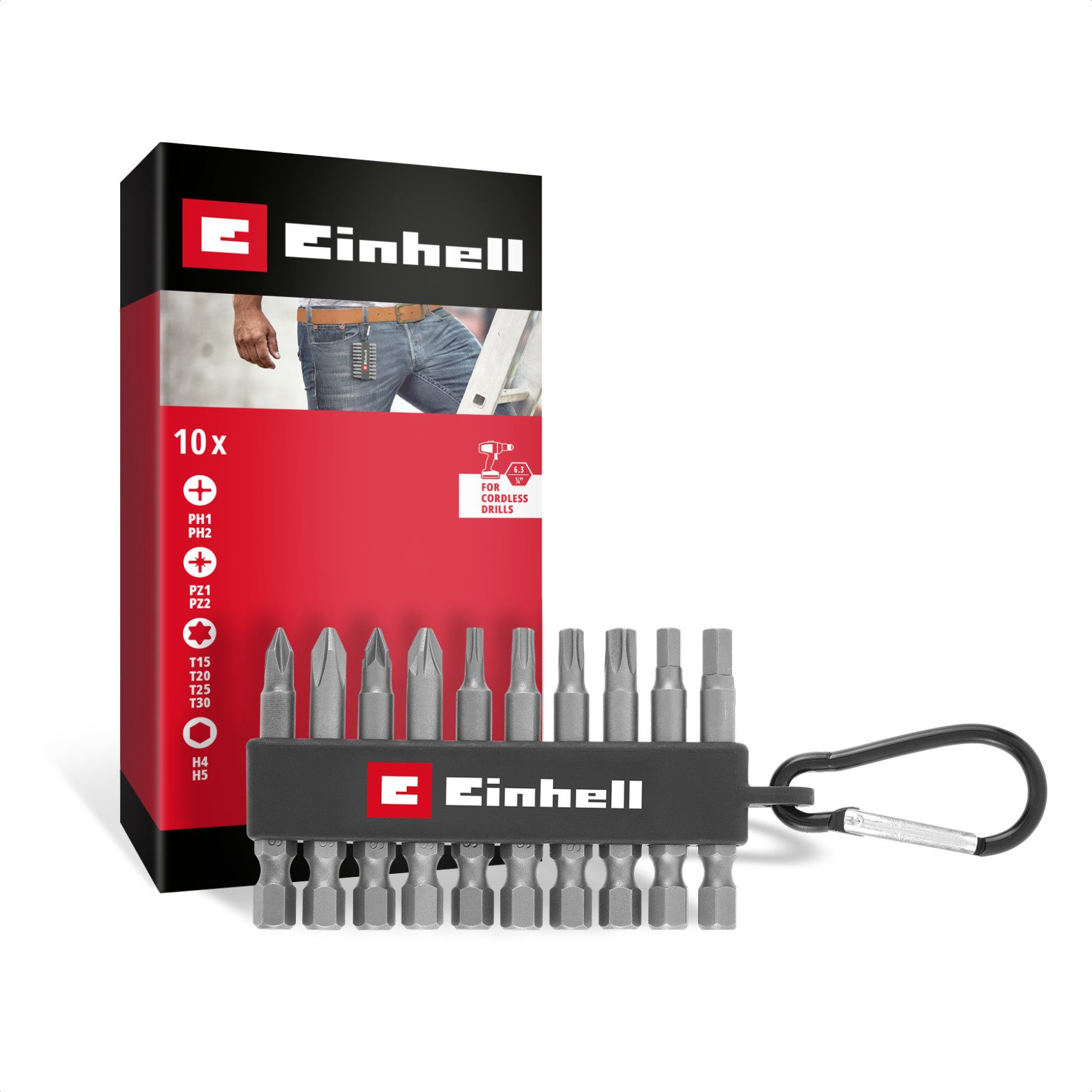 Einhell Bit-Set, 10-St., Original Einhell Bit-Set 10-tlg. (50-mm-Bits PH/PZ/T/H, sandgestrahlte