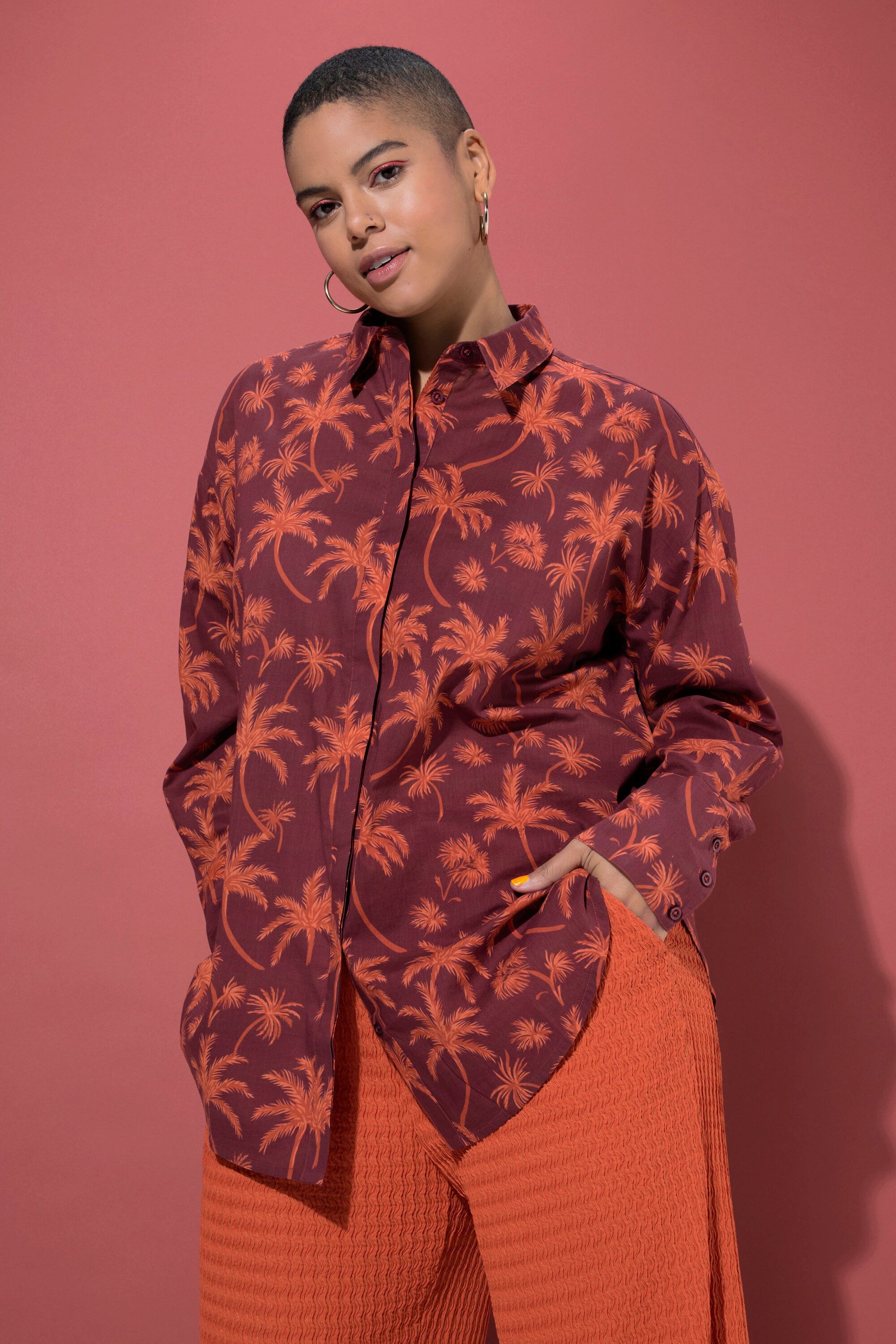 Studio Untold Hemdbluse Hemdbluse Oversize Shape Palms-Print