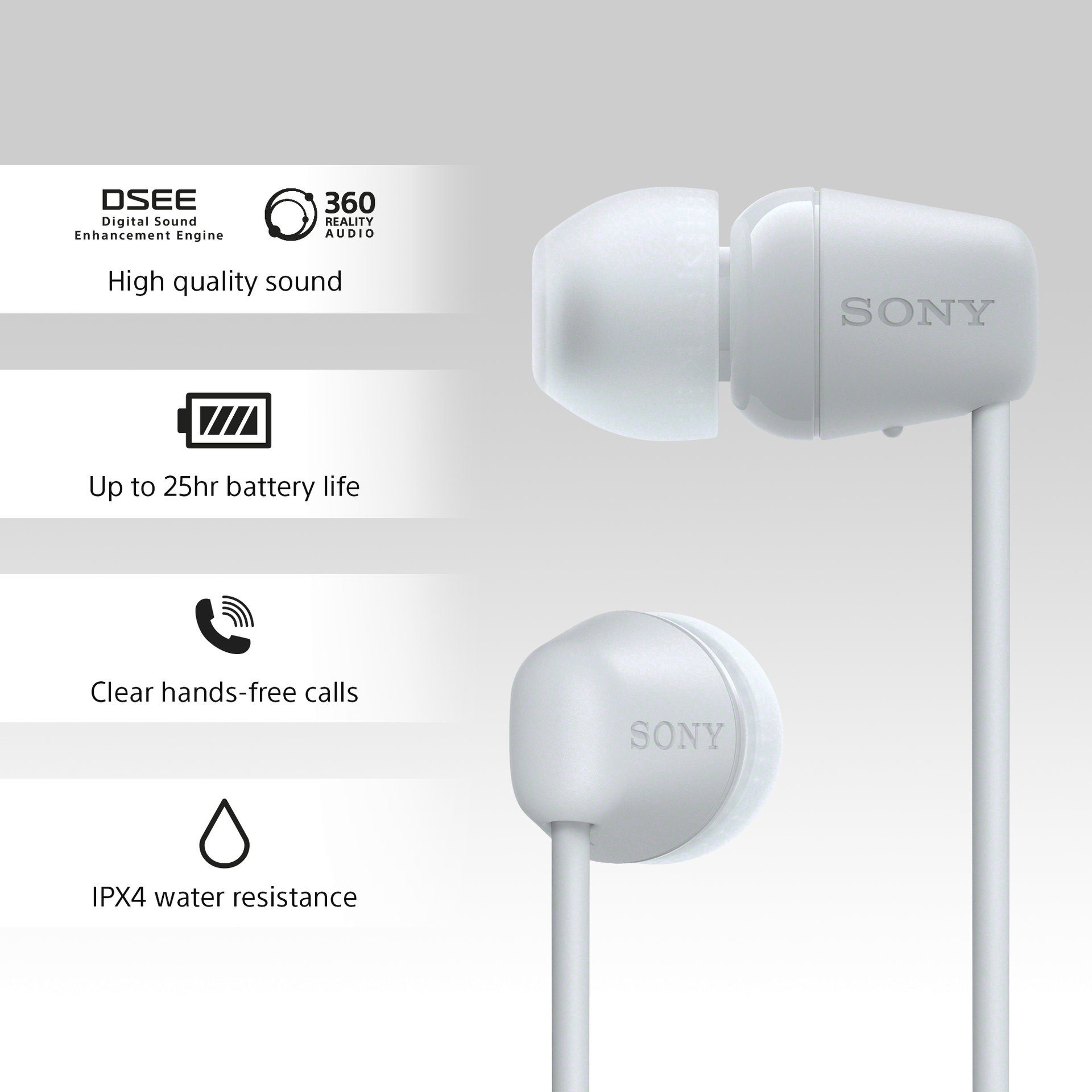 In-Ear-Kopfhörer Sony Kopfhörer In-Ear weiß WI-C100 (Sprachsteuerung)