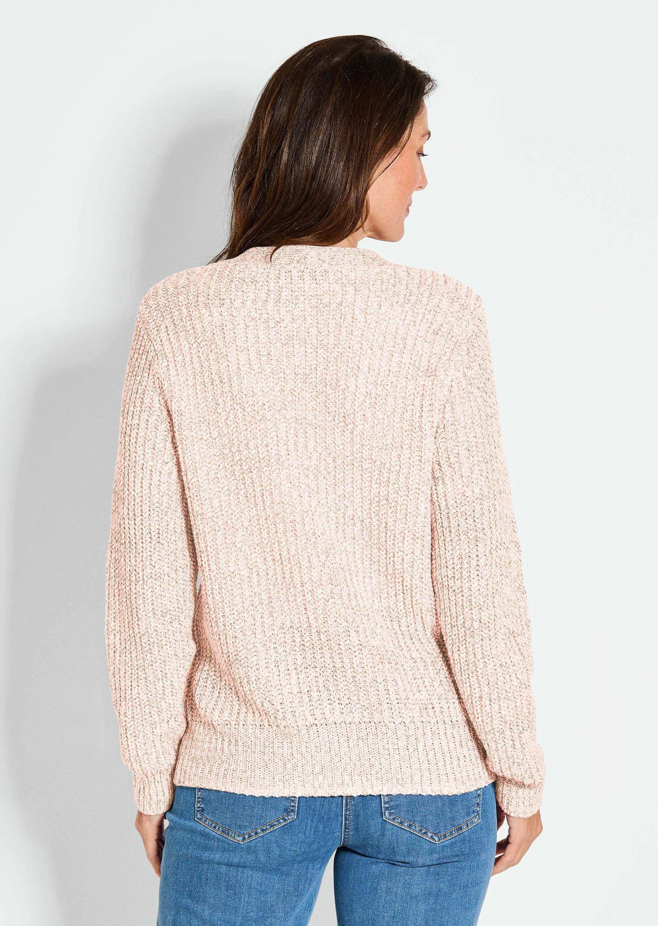GOLDNER Strickjacke Kurzgröße: Langarm Strickjacke mit V-Ausschnitt Cardigan aus modischem Melangegarn, Knopfleiste, Rippenbündchen