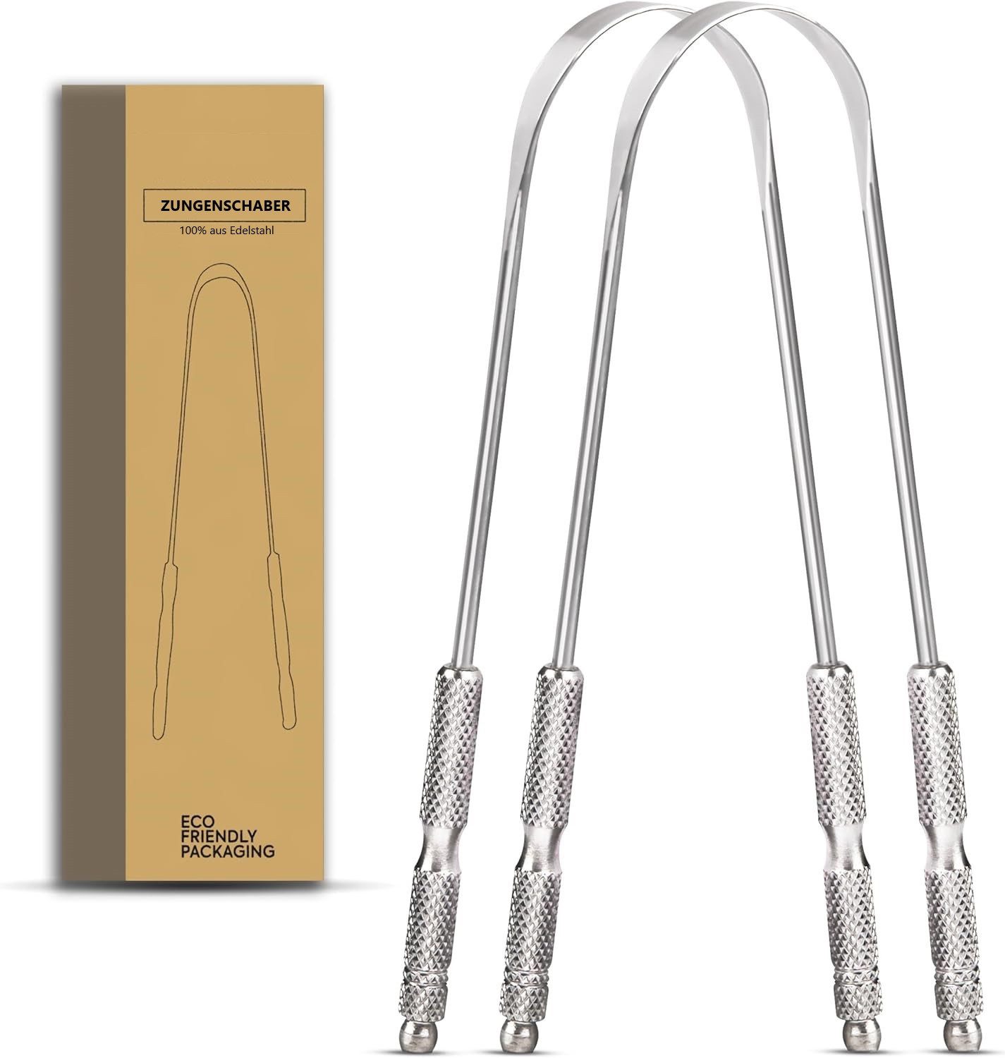 Montegoni Mundpflegecenter Zungenschaber für Erwachsene aus Edelstahl, Mundgeruch Bekämpfen 100%, (2Pcs Mundpflege Pack), Zungenreiniger aus Edelstahl, Zungenbürste Mundhygiene Produkt