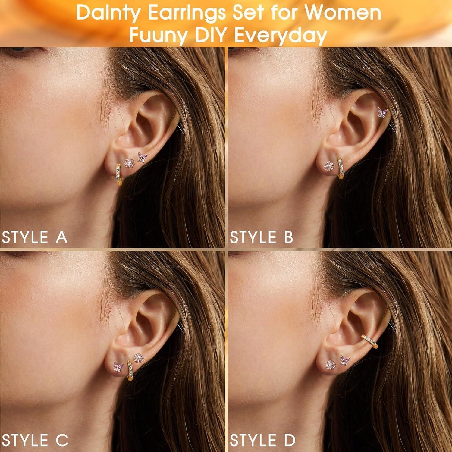LuxusKollektion Ohrring-Set 3er Set Damen Ohrringe Silber Gold 925 Ohrstecker Creolen Piercings