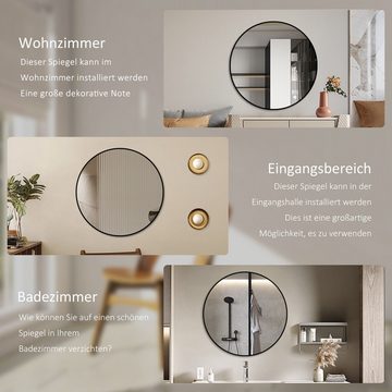 Hopibath Wandspiegel mit Alurahmen Spiegel Schwarz (Rundspiegel, Ø40-80cm), für Flur Wohnzimmer Schlafzimmer Badezimmer
