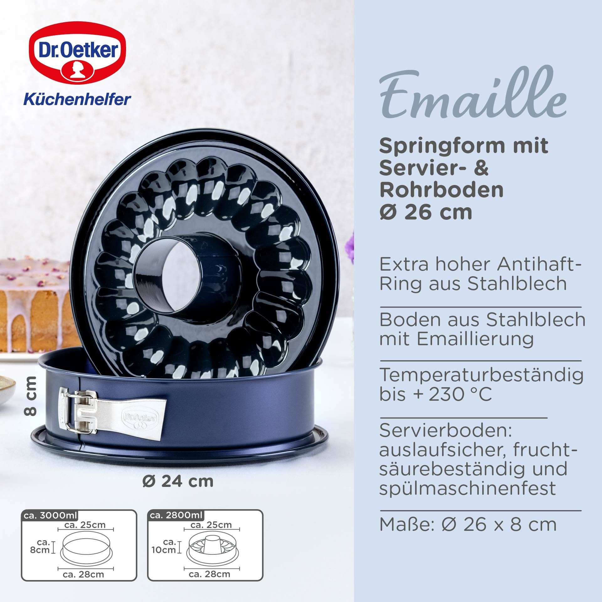 Dr. Oetker Küchenhelfer Springform Springform mit Emaille-Servier- und Rohrboden, Antihaft-Ring
