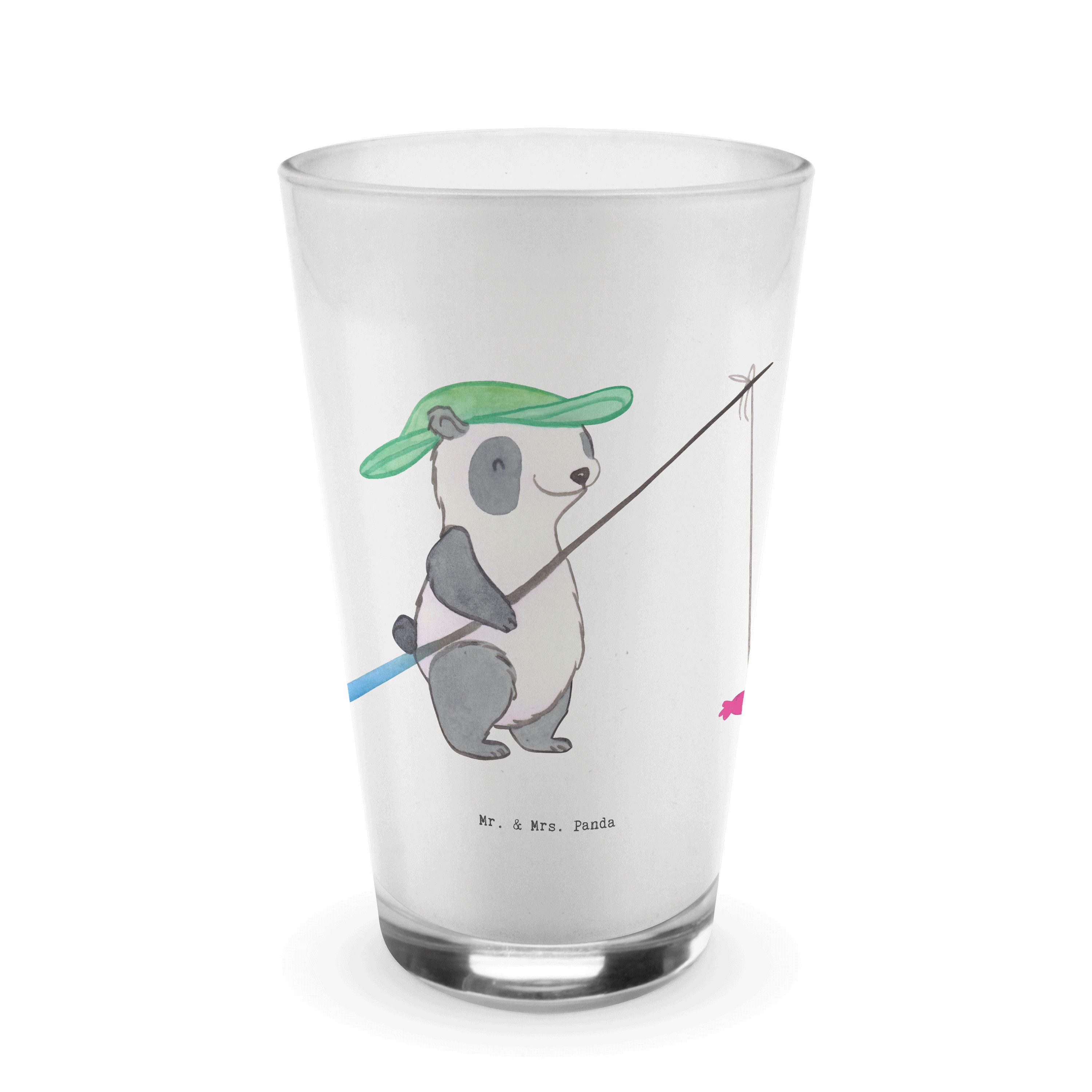 Mr. & Mrs. Panda Glas Panda Angeln - Transparent - Geschenk, Danke, Glas, Cappuccino Tasse, Premium Glas, Edles Matt-Design