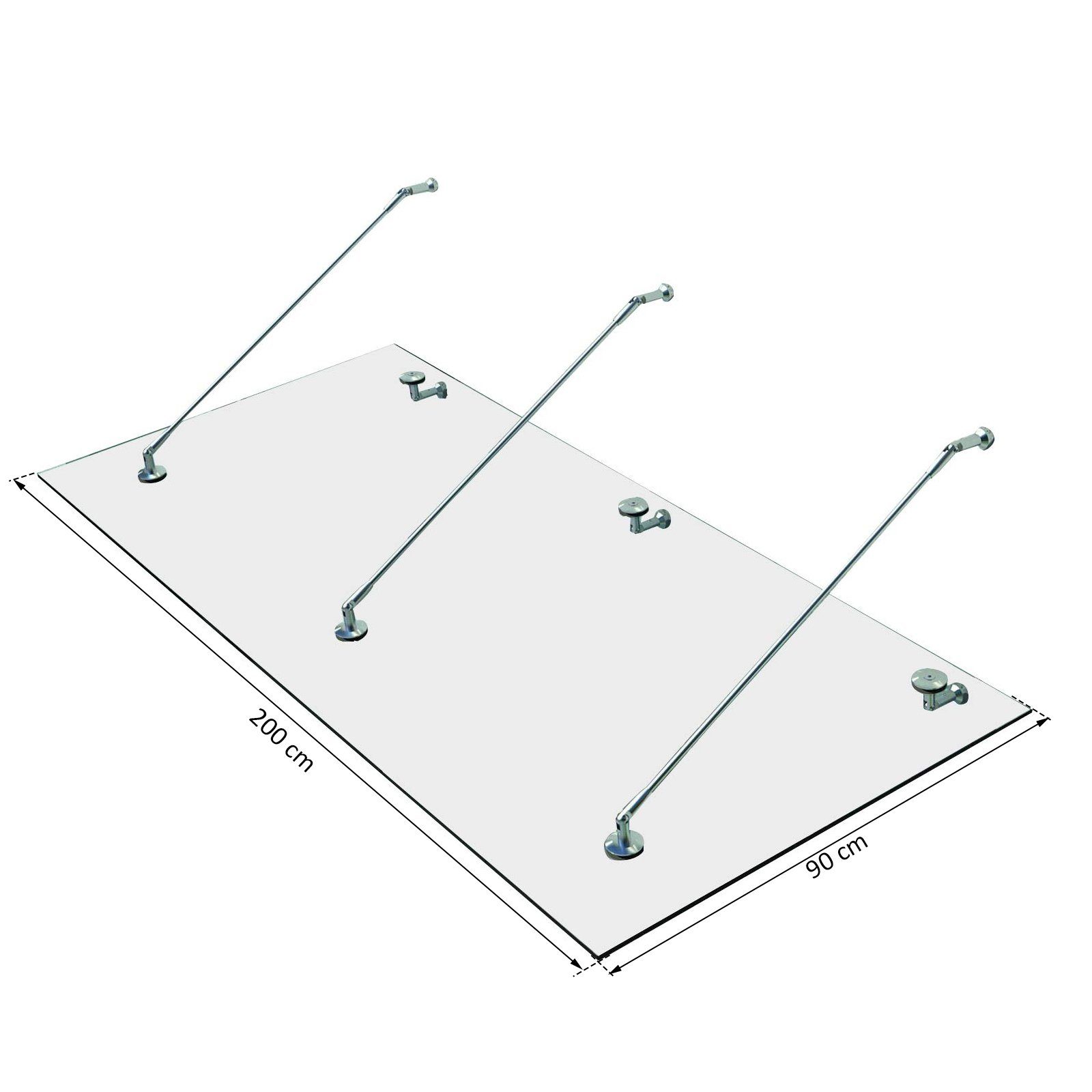 gehärtetes Glasvordach), St., 1 Glas(ESG) Pultvordach Türvordach Klarglas Edelstahl HOMCOM (Vordach,